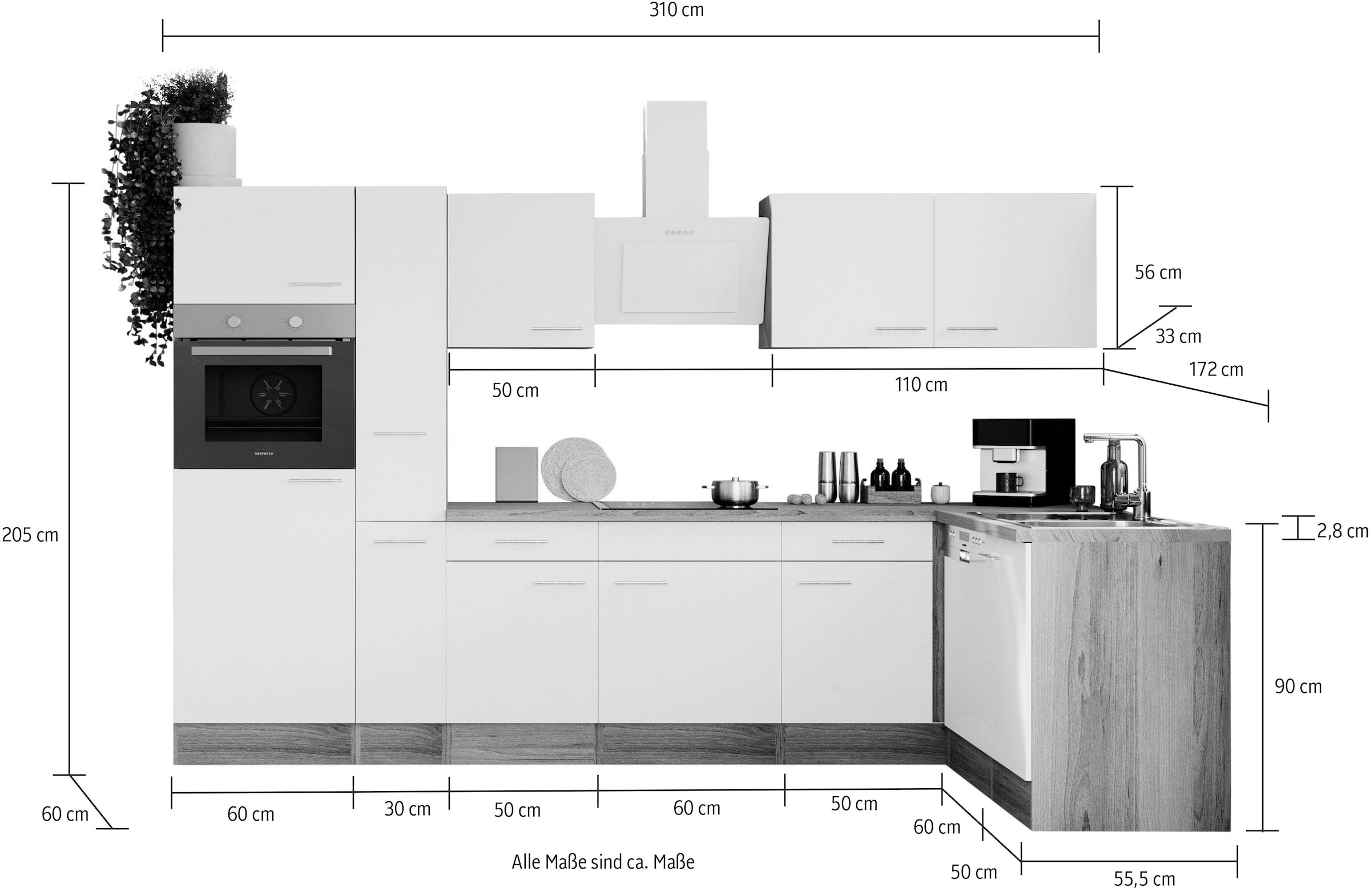 RESPEKTA Winkelküche »Oliver«, Breite 310 cm, wechselseitig aufbaubar