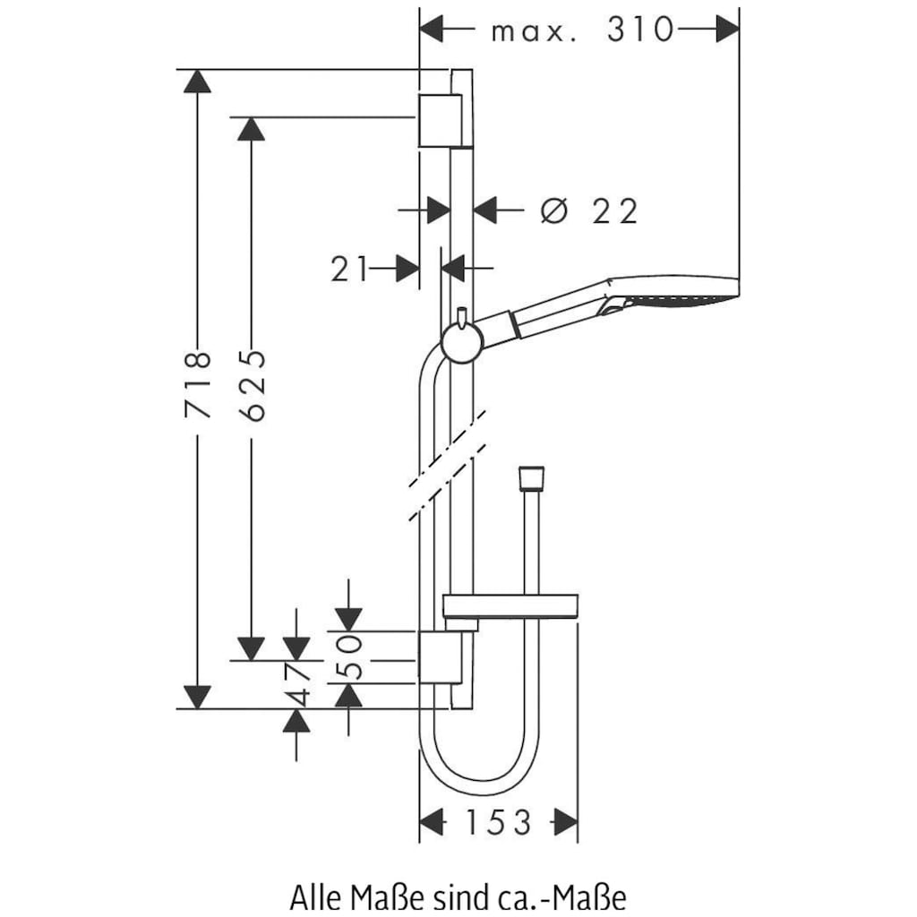 hansgrohe Brausegarnitur »12cm, 3 Strahlarten PowderRain mit Duschstange 65cm und Seifenschale«, (Komplett-Set)