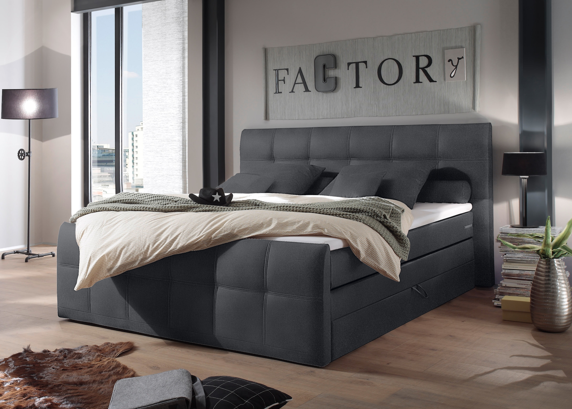 ED EXCITING DESIGN Boxspringbett "Sacramento", inkl. zwei Bettkästen und Topper