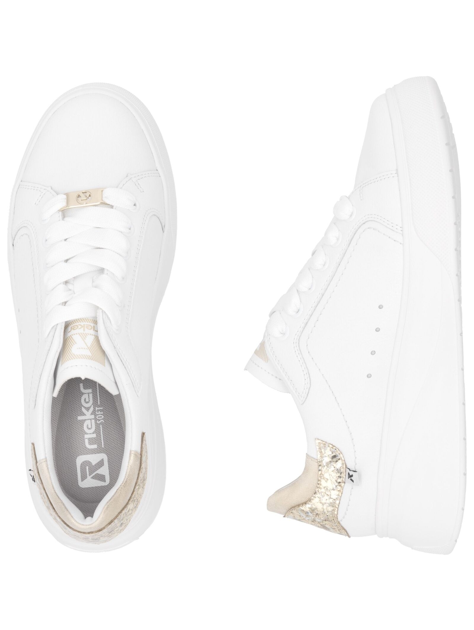 Rieker Damen Leder Sneaker Weiß/Gold 9