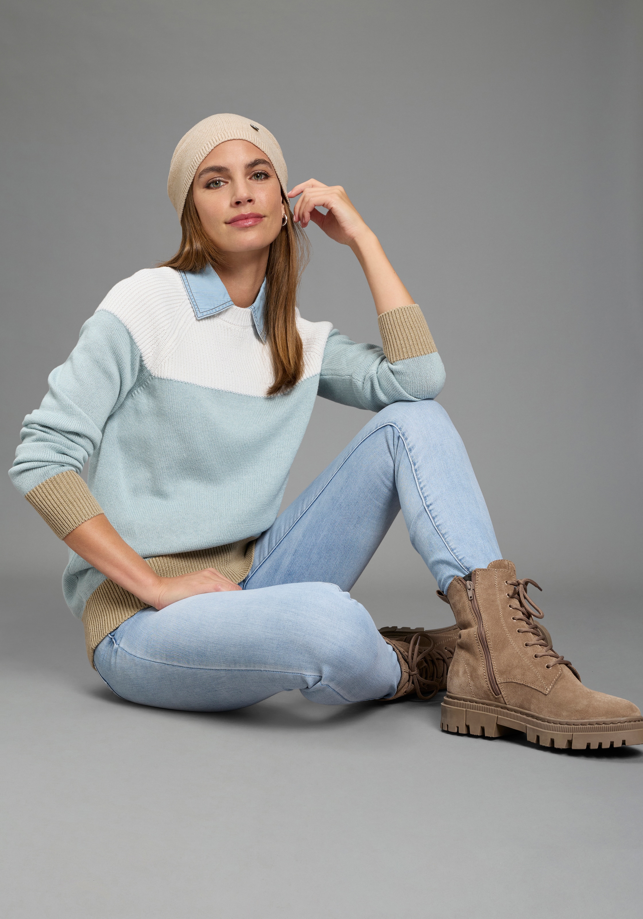 Laura Scott Beanie mit modischen Rippenabschlüssen - NEW