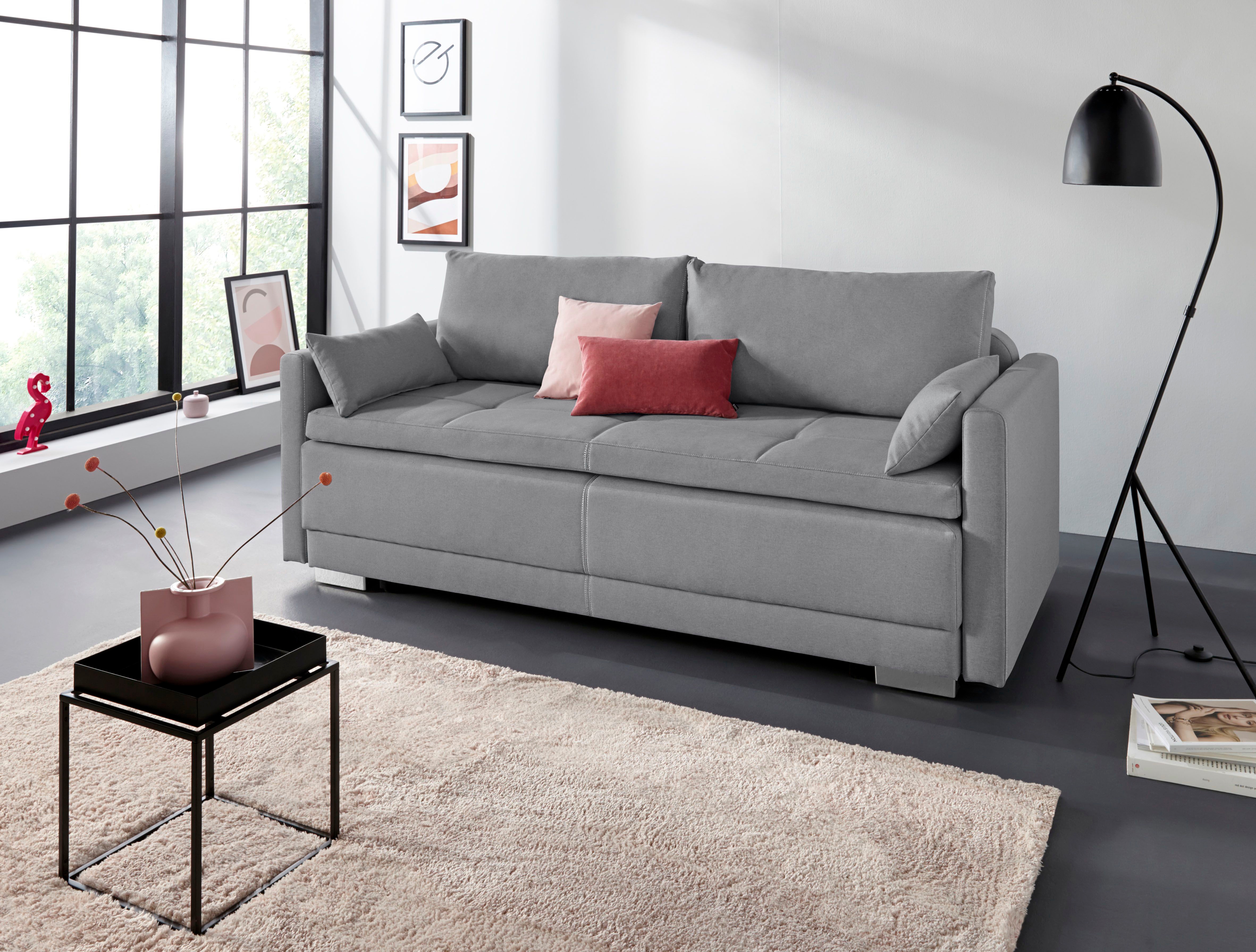 OTTO home "Berlin, B: 218 cm, Liegel. 160x198 cm, Boxspring" Dauerschlafsofa mit Boxspring inklusive 2 Zierkissen & Bettkasten