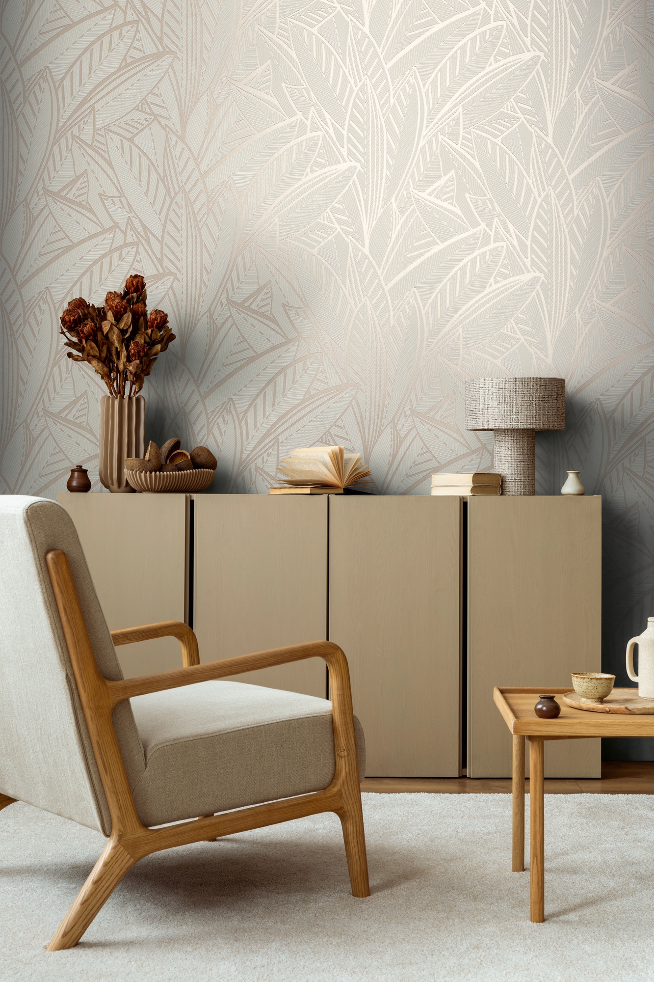 A.S. Création Vliestapete »French Affair Blätter-Tapete Mustertapete Floral Blattmuster«, leicht glänzend, Vliestapete Blatt-Motiv für Schlafzimmer Küche Wohnzimmer Blätter Flur