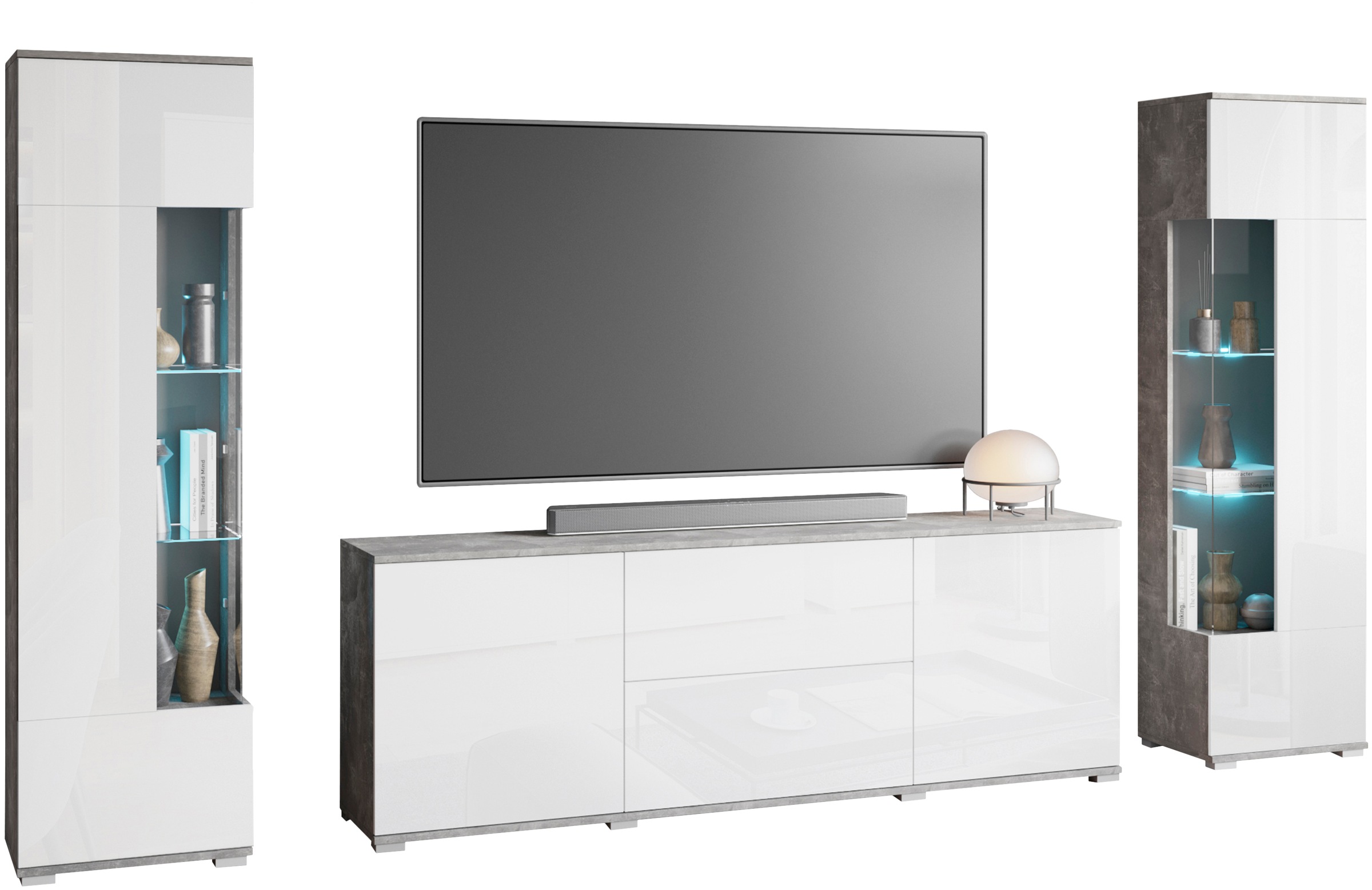 INOSIGN Wohnwand "KENIA", (Komplett-Set, 3 St.), Vitrinen mit Eckverglasung günstig online kaufen