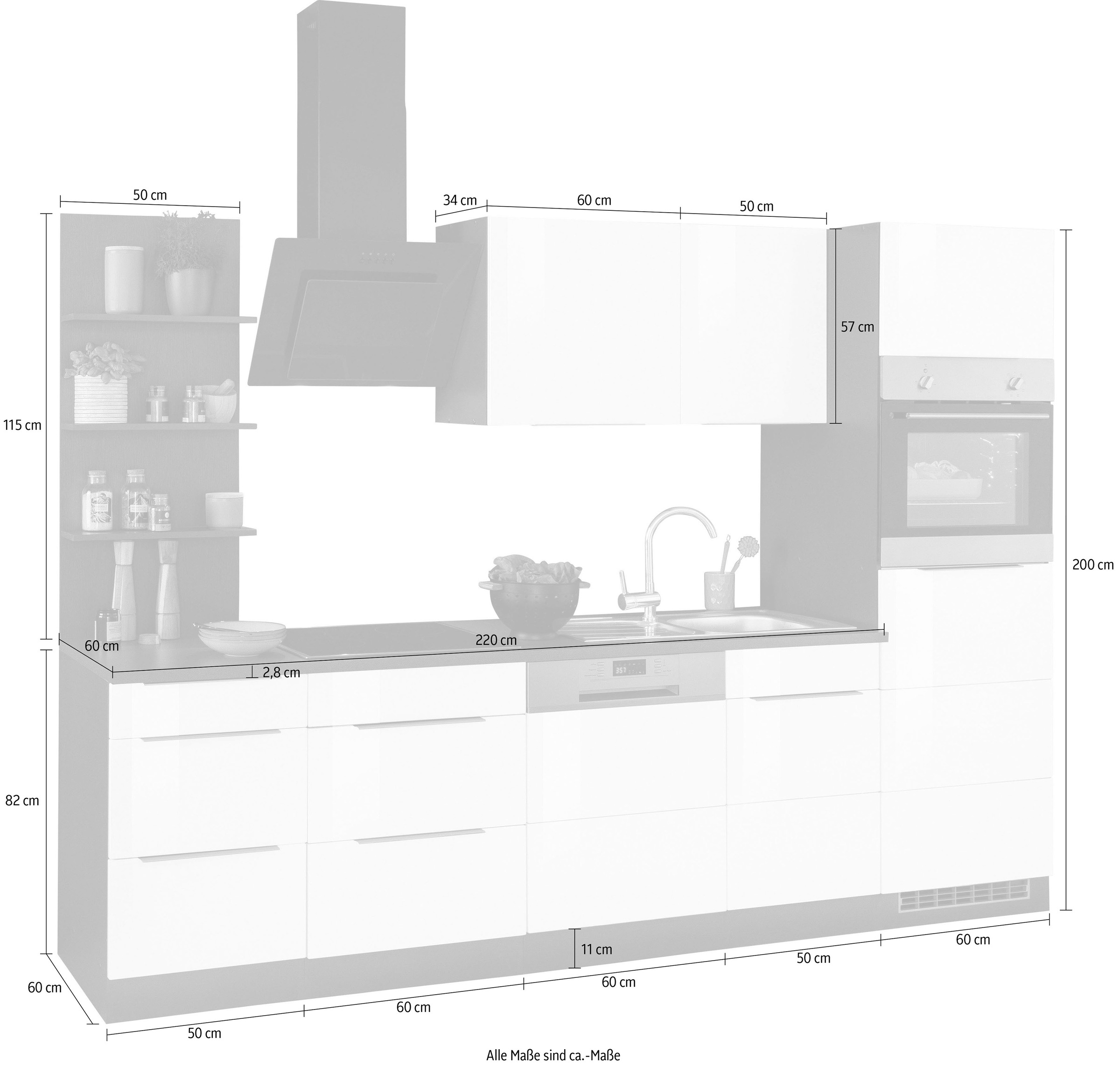 HELD MÖBEL Küchenzeile »Brindisi«, mit E-Geräten, 280 BAUR cm bestellen Breite 