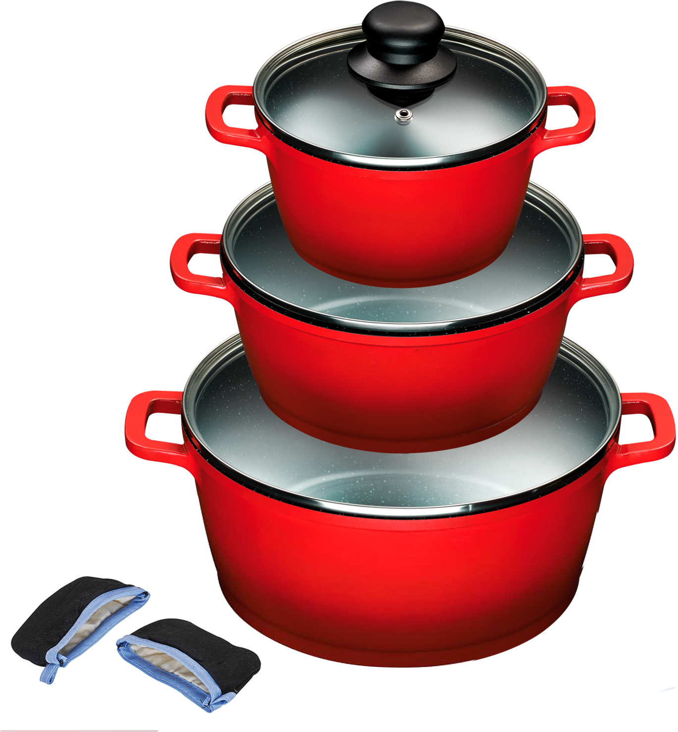 KING Topf-Set »ALUGUSS«, Aluminiumguss, (Set, 9 tlg., je 1 Kochtopf mit Deckel 16/20/24 cm), Glasdeckel, Induktion,Keramikantihaftbeschichtung