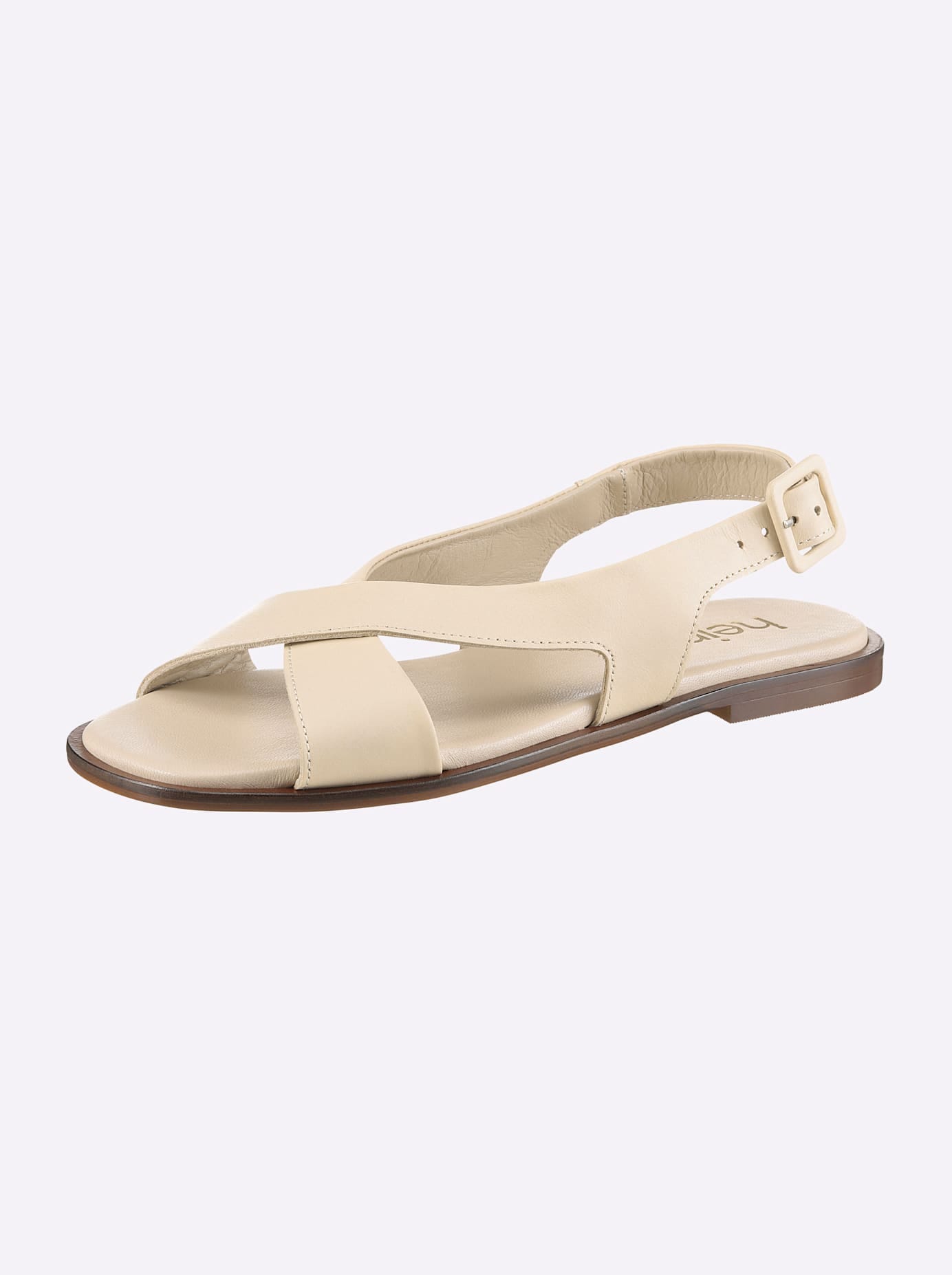Sandale HEINE, Damen, Gr. 38, creme, Glattleder, Leder, Schuhe Sandale