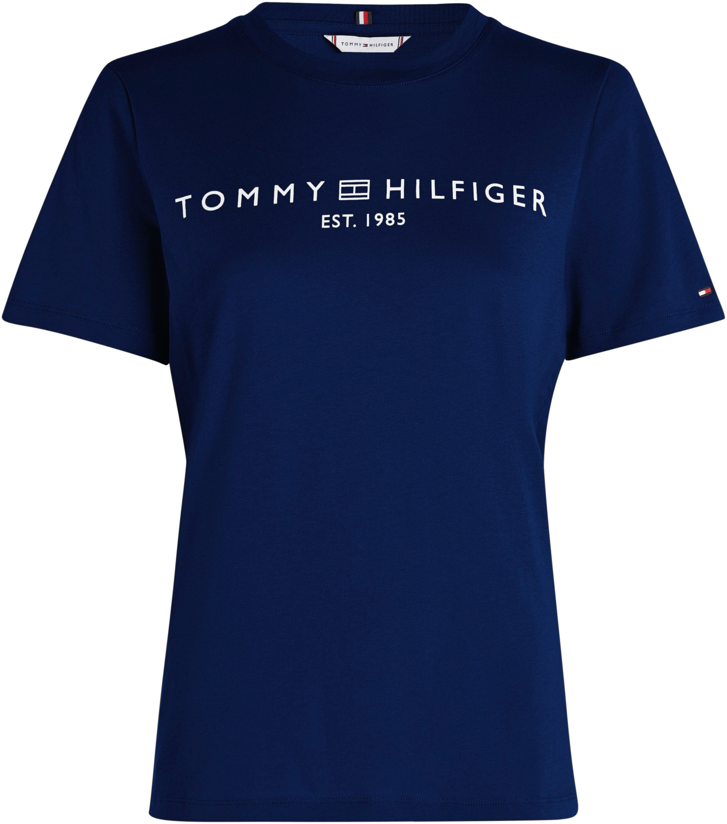 Tommy Hilfiger T-Shirt, mit Markenlabel | BAUR auf der online Brust kaufen