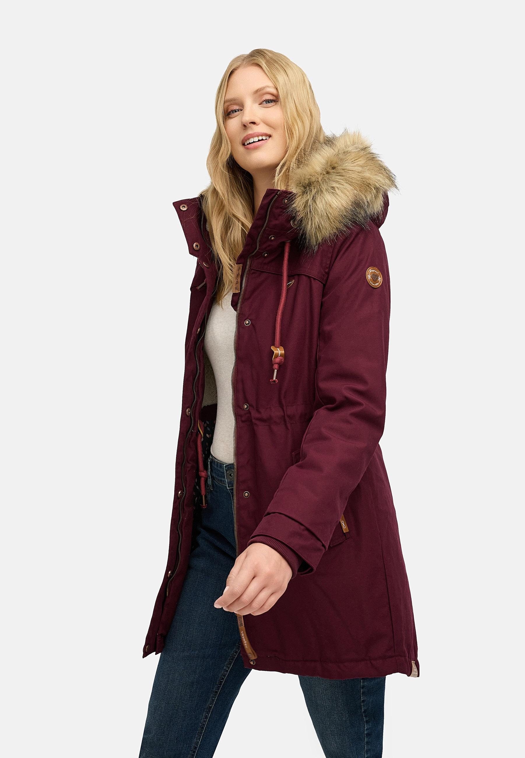 Ragwear Winterjacke »Tawny« mit Kapuze stylischer Winterparka mit großer Kapuze und Kunstfellkragen