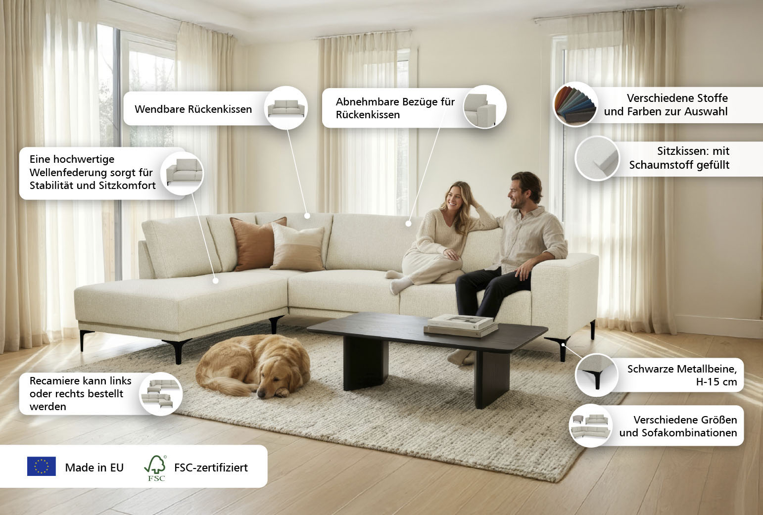 Thumbnail - OTTO home Ecksofa "Xander, L-Form" Breite 289 cm, Webstoff, Soft-Touch Chenille, schwarze Metallfüße