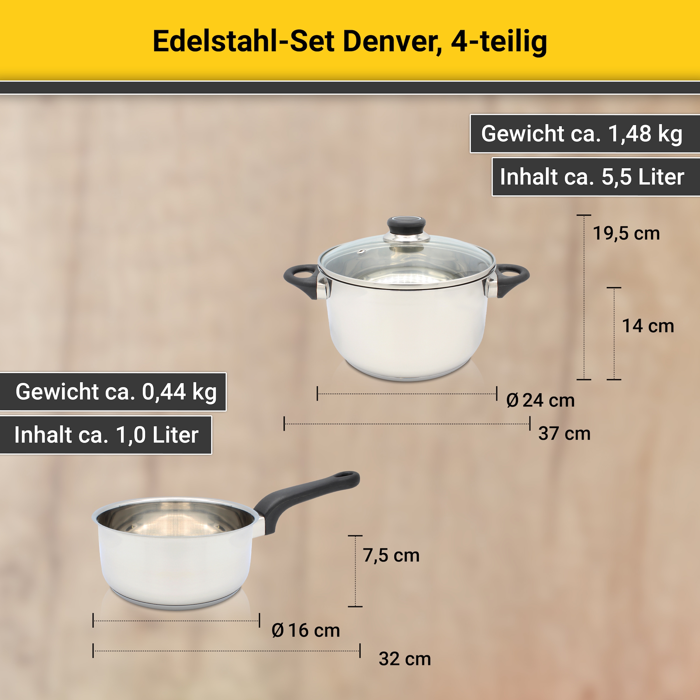 Krüger Topf-Set »Denver«, Edelstahl, (Set, 7 tlg.), für Induktions-Kochfelder geeignet