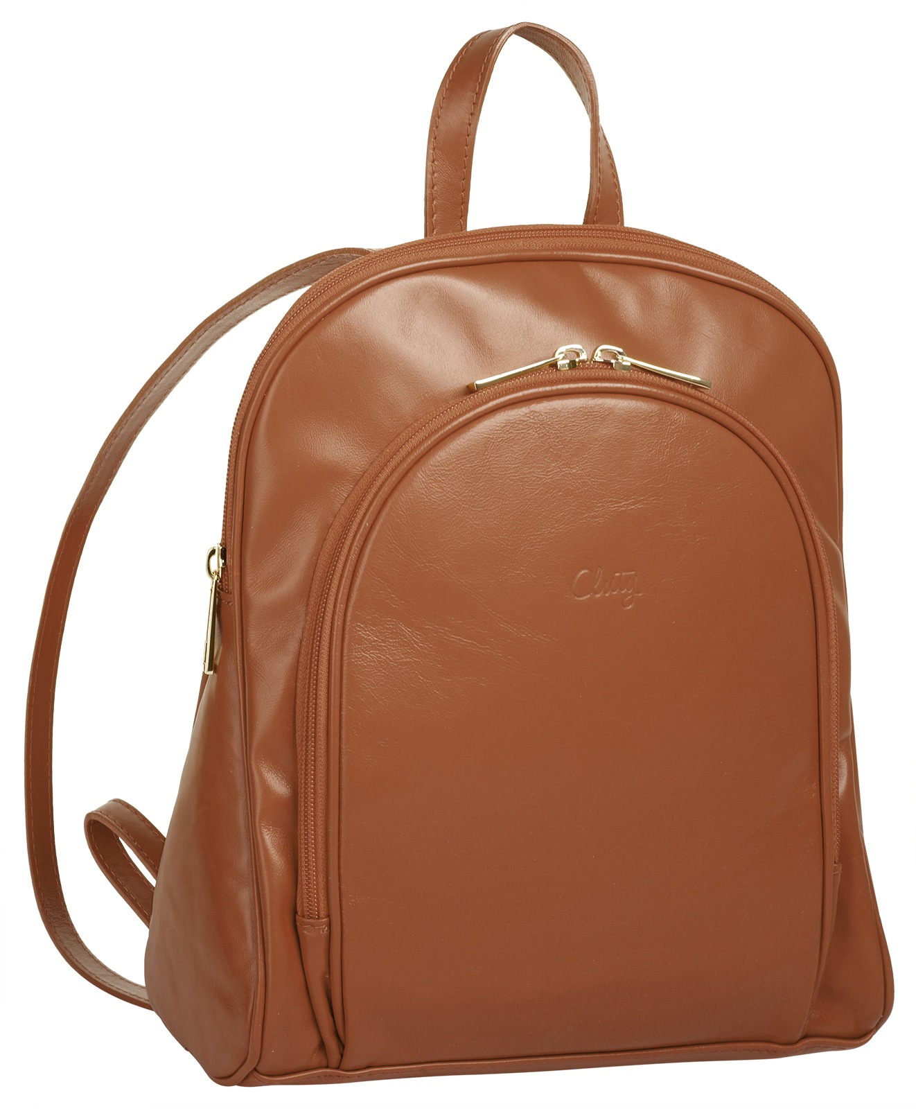 Cityrucksack CLUTY, Damen, Gr. B/H/T: 30cm x 25cm x 12cm, onesize, braun (cognac), Leder, Rindsleder, unifarben, Rucksäcke Cityrucksack, echt Leder, Made in Italy 2