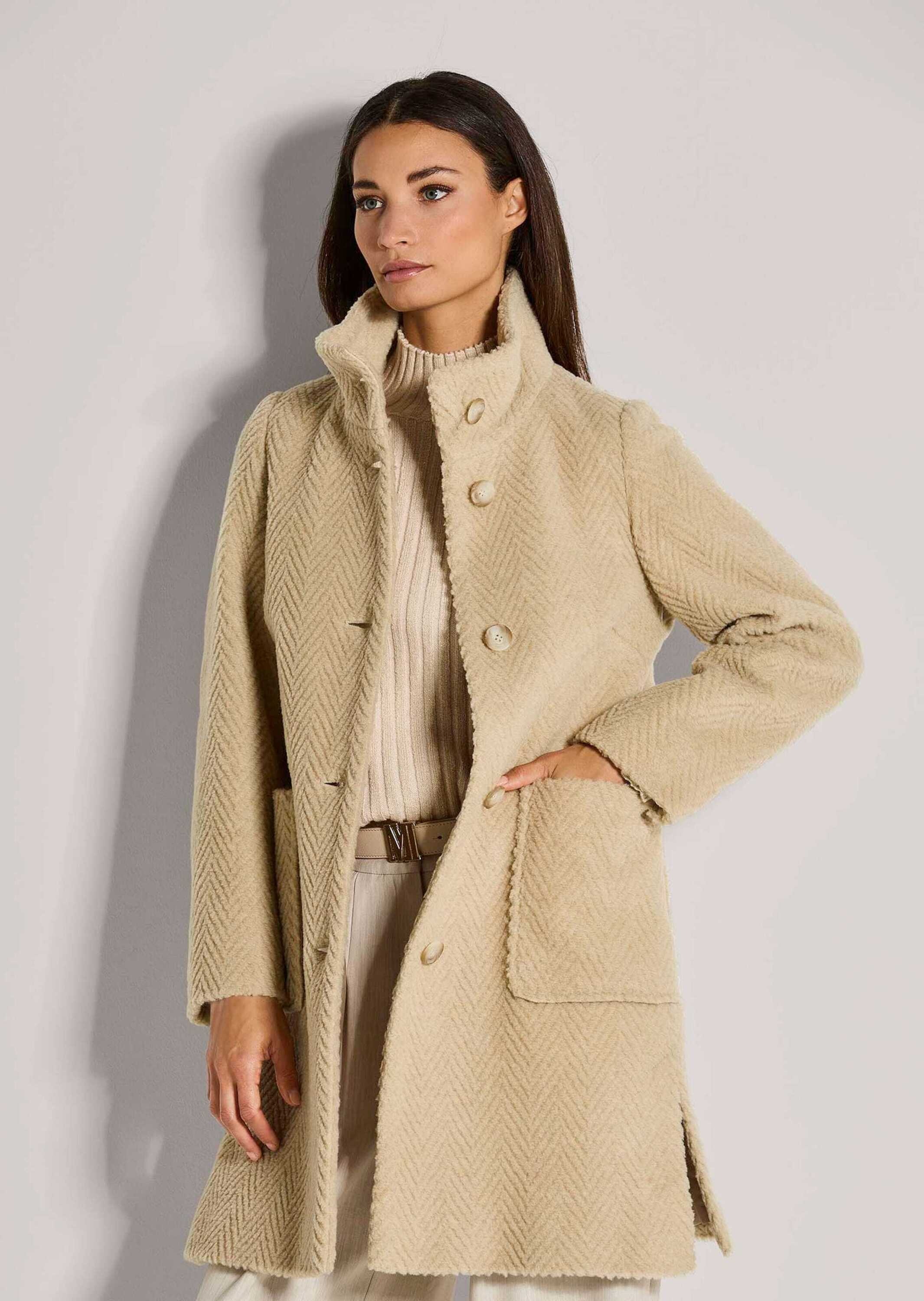 Langmantel MADELEINE "Mantel Leicht gefütterter Einreiher mit Vintage-Note", Damen, Gr. 38, beige, Obermaterial: 75% Polyester PES. 25% Wolle mw., Modern, Mäntel, Zick-Zack Design 2