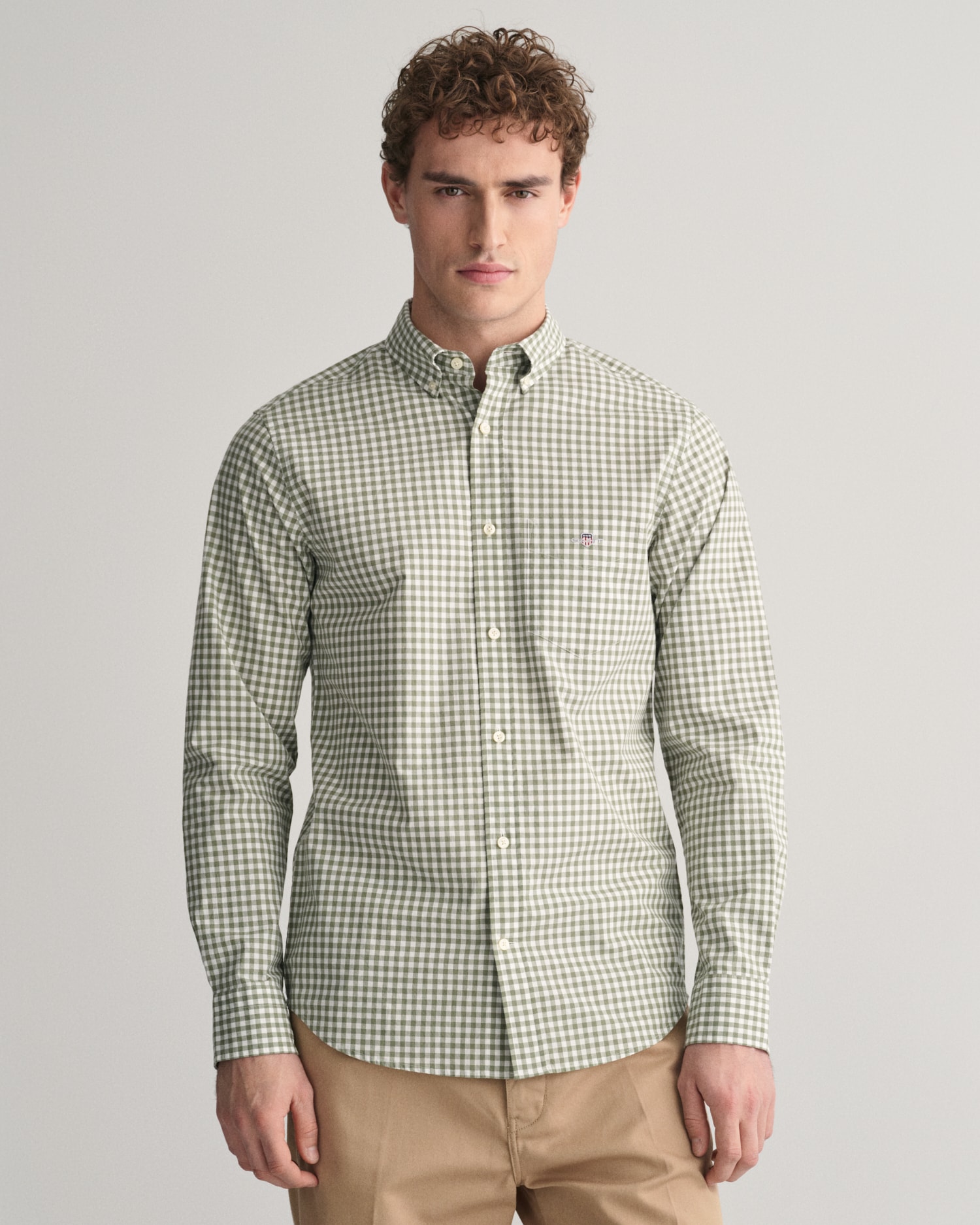 Gant Langarmhemd "REG POPLIN GINGHAM SHIRT", mit Logostickerei auf der Brust