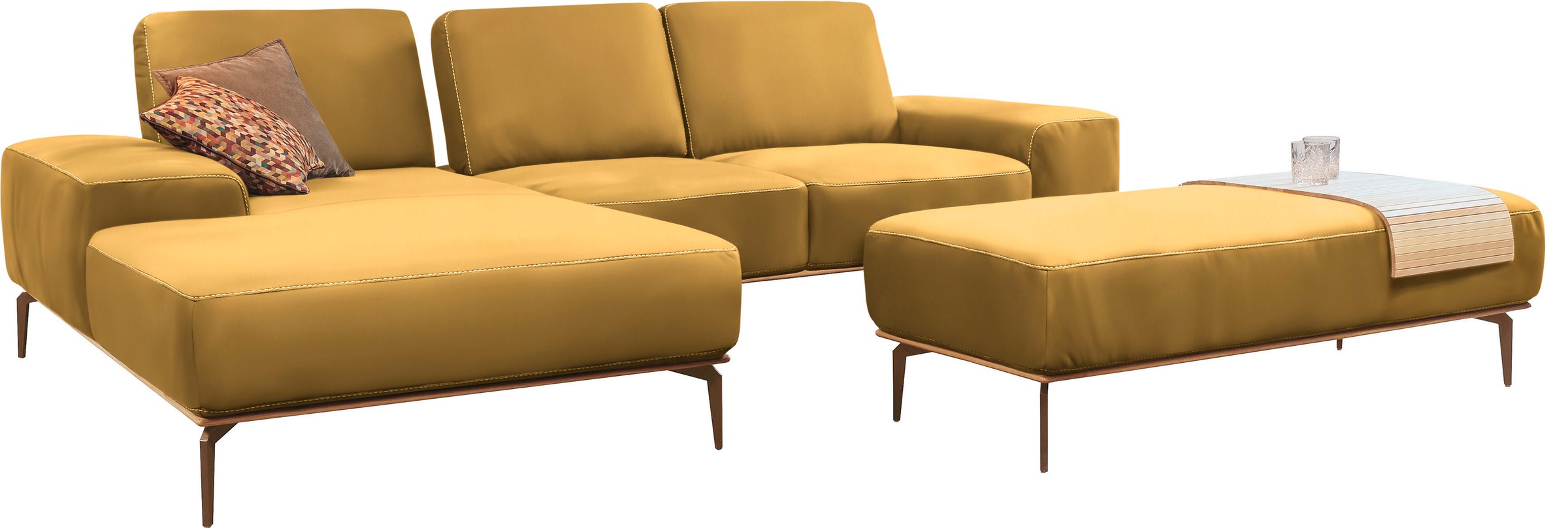 W.SCHILLIG Ecksofa »run, Designsofa mit tollem Sitzkomfort, bequem, L-Form«, mit Holzsockel, Füße in Bronze pulverbeschichtet, Breite 279 cm