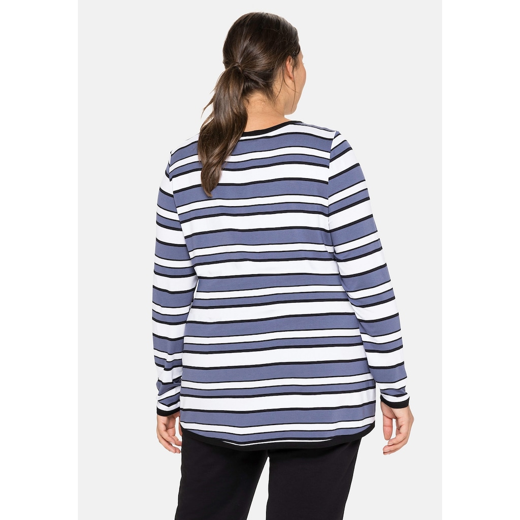 Damenmode Shirts & Sweatshirts Sheego Langarmshirt »sheego Langarmshirt«, mit Streifenmuster und Brusttasche marine-gestreift Damenmode Shirts & Sweatshirts Sheego Langarmshirt »sheego Langarmshirt«, mit Streifenmuster und Brusttasche marine-gestreift