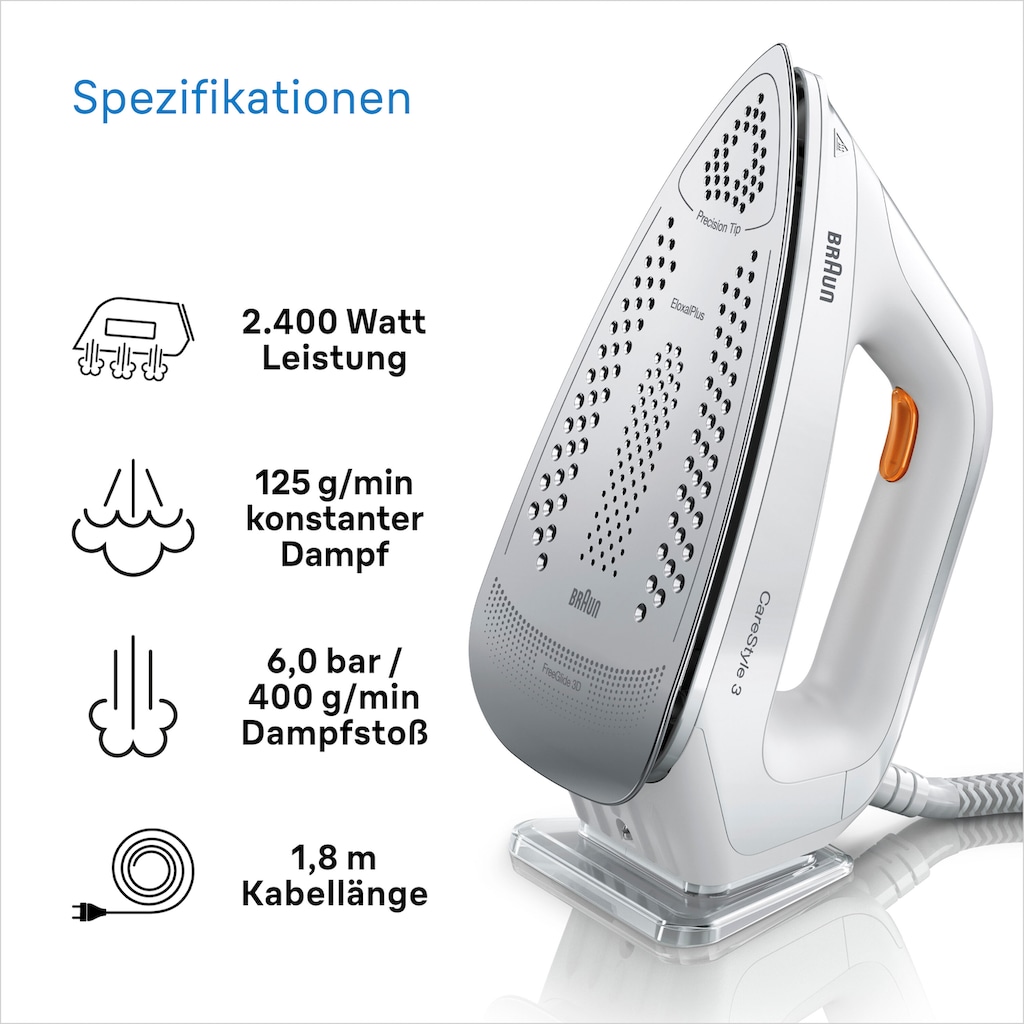 Braun Dampfbügelstation »CareStyle 3 IS3132WH«, weiß, max. Dampfmenge 400g/min, Rückwärtsbügeln über Knöpfe