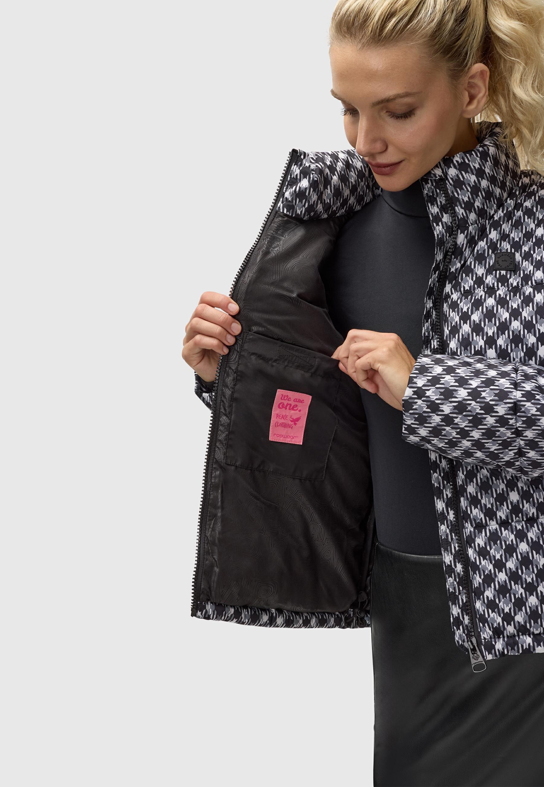 Ragwear Winterjacke »Serah Print«, ohne Kapuze, wasserdichte Winter Steppjacke mit Hahnentritt Muster