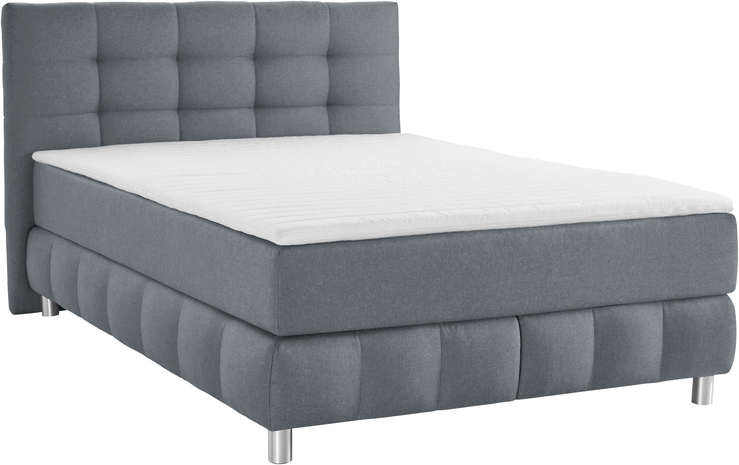 Boxspringbett HOME AFFAIRE "Salo", grau, B:134cm L:211cm, Struktur (100% Polyester);Bezug der Spiegelfläche Matratzendrell aus 100% Polyester;Samtoptik (100% Polyester), Komplettbetten, Boxspringbett, incl. Topper, 6 Breiten, 2 Härtegrade, TFK auch in Här 8
