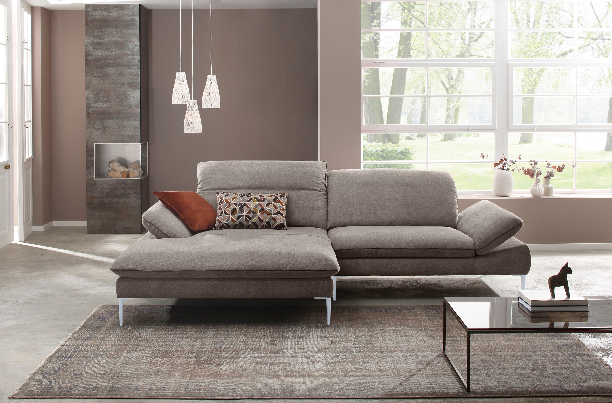 W.SCHILLIG Ecksofa »enjoy&MORE, mit tollem Sitzkomfort, elegant und bequem, L-Form«, mit Sitztiefenverstellung, Füße silber matt, Breite 294 cm