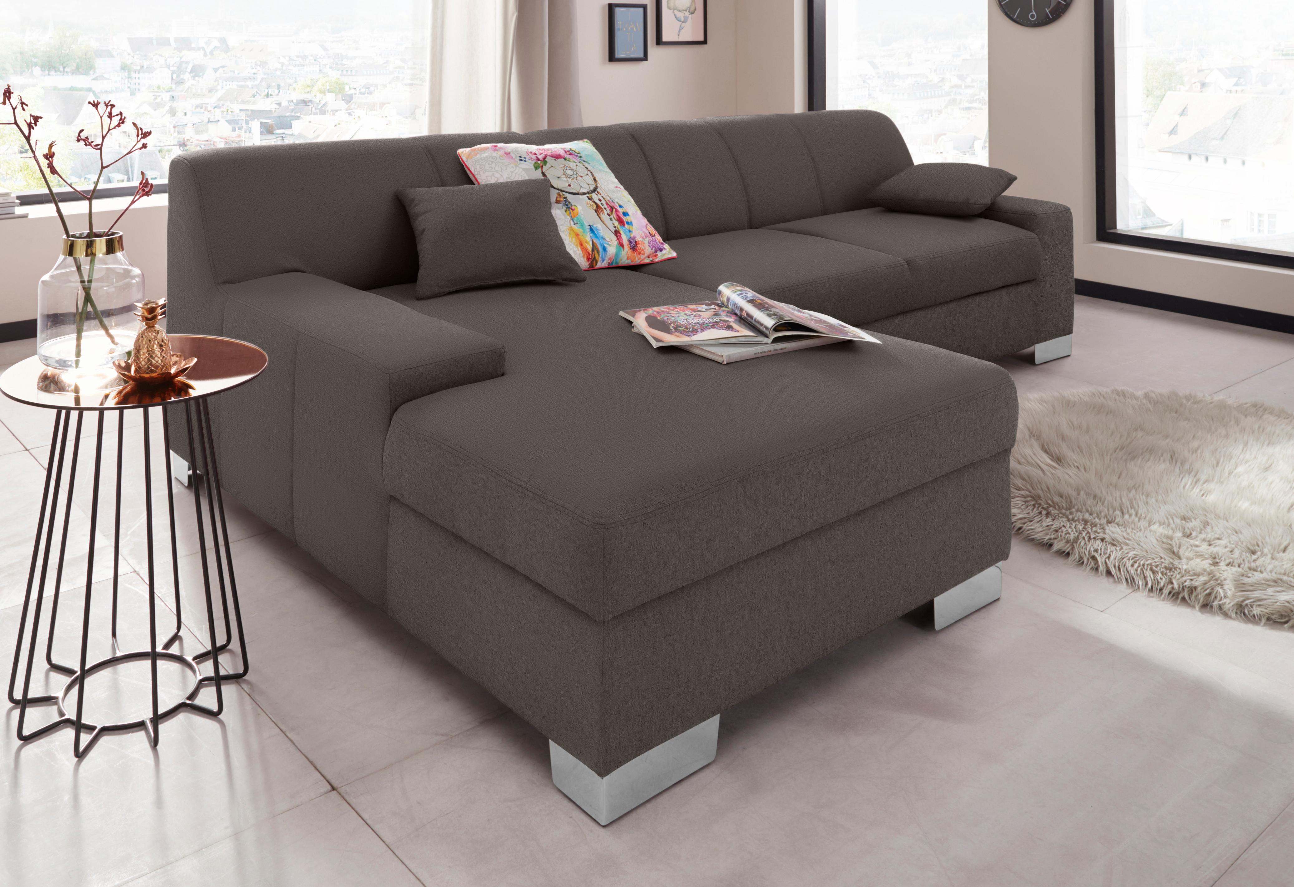 DOMO collection Ecksofa "Bero, elegant und zeitlos, flache Armlehnen, Breite 268cm L-Form" fester Sitzkomfort, wahlweise mit Bettfunktion