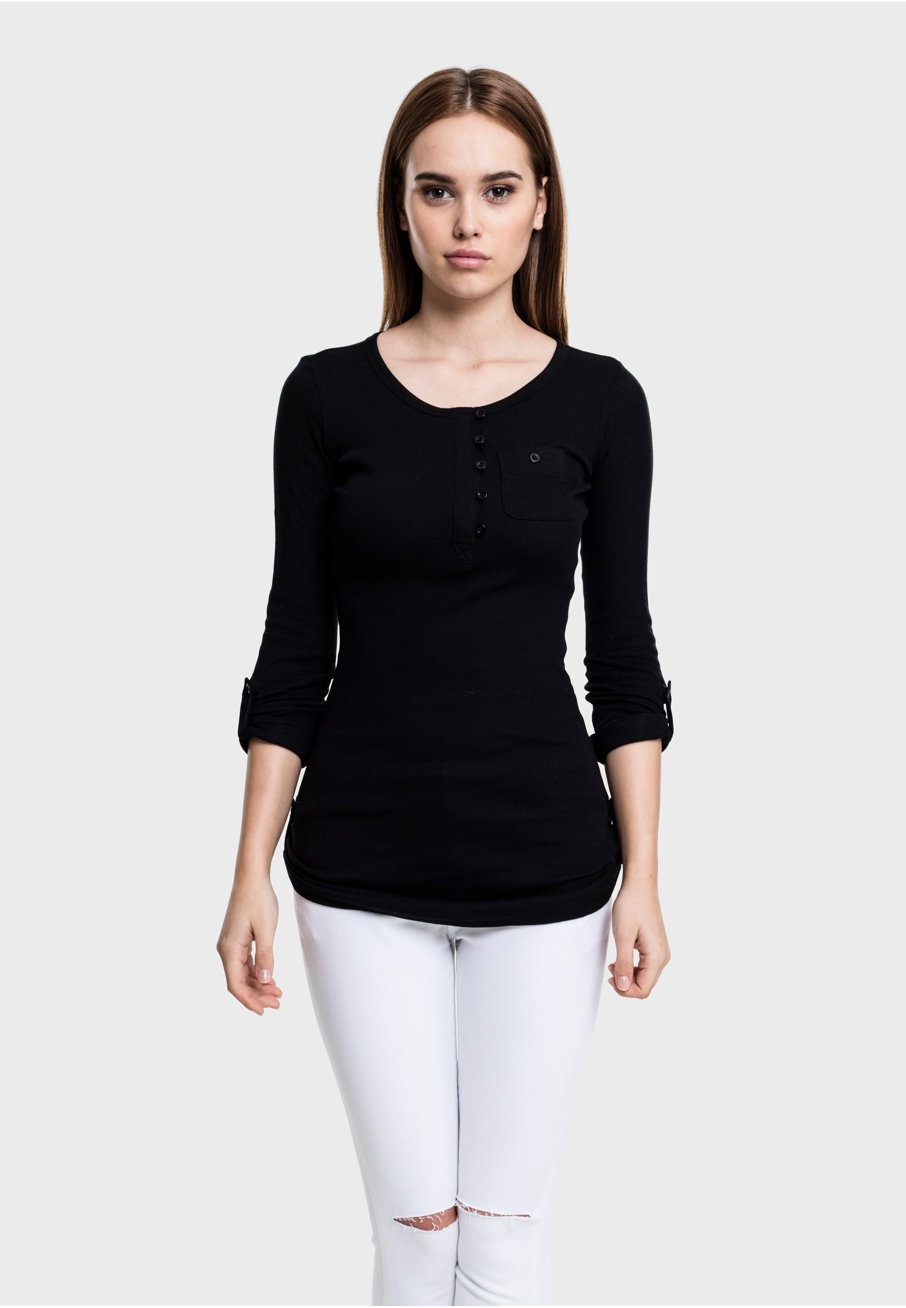 URBAN CLASSICS Longsleeve »Urban Classics Damen Ladies Long Rib Pocket Turnup Tee« 1 Stk. tlg.