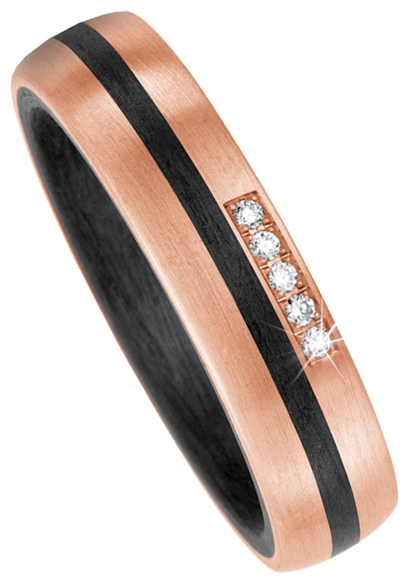 JOBO Fingerring »Ring mit 5 Diamanten« Carbon und 585 Roségold