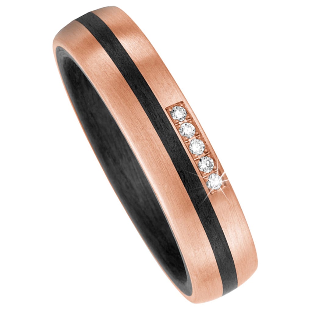 JOBO Fingerring »Ring mit 5 Diamanten«, Carbon und 585 Roségold