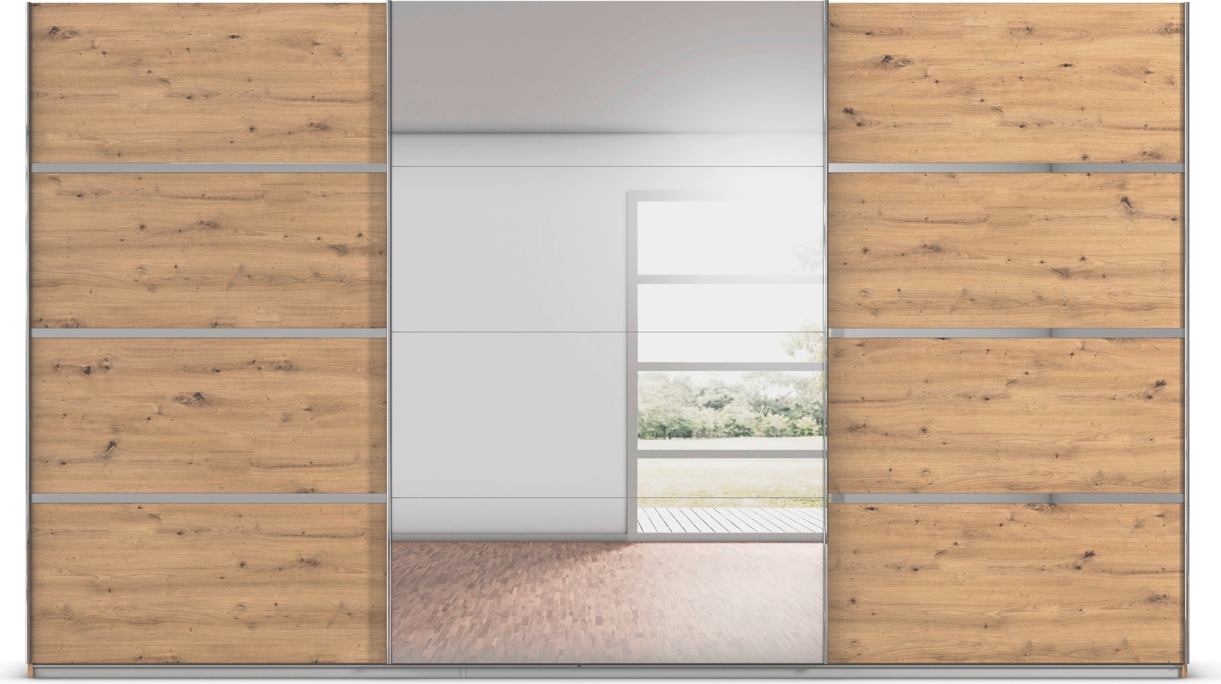 rauch Kleiderschrank »Schwebetürenschrank OTTO´s Choice Garderobe Schrank TOP ANGEBOT Avola«, (in 3 verschiedenen Ausstattungen BASIC/CLASSIC/PREMIUM inkl. Spiegel), mit eleganten Zierleisten in Chrom, Schwarz oder Weiß MADE IN GERMANY