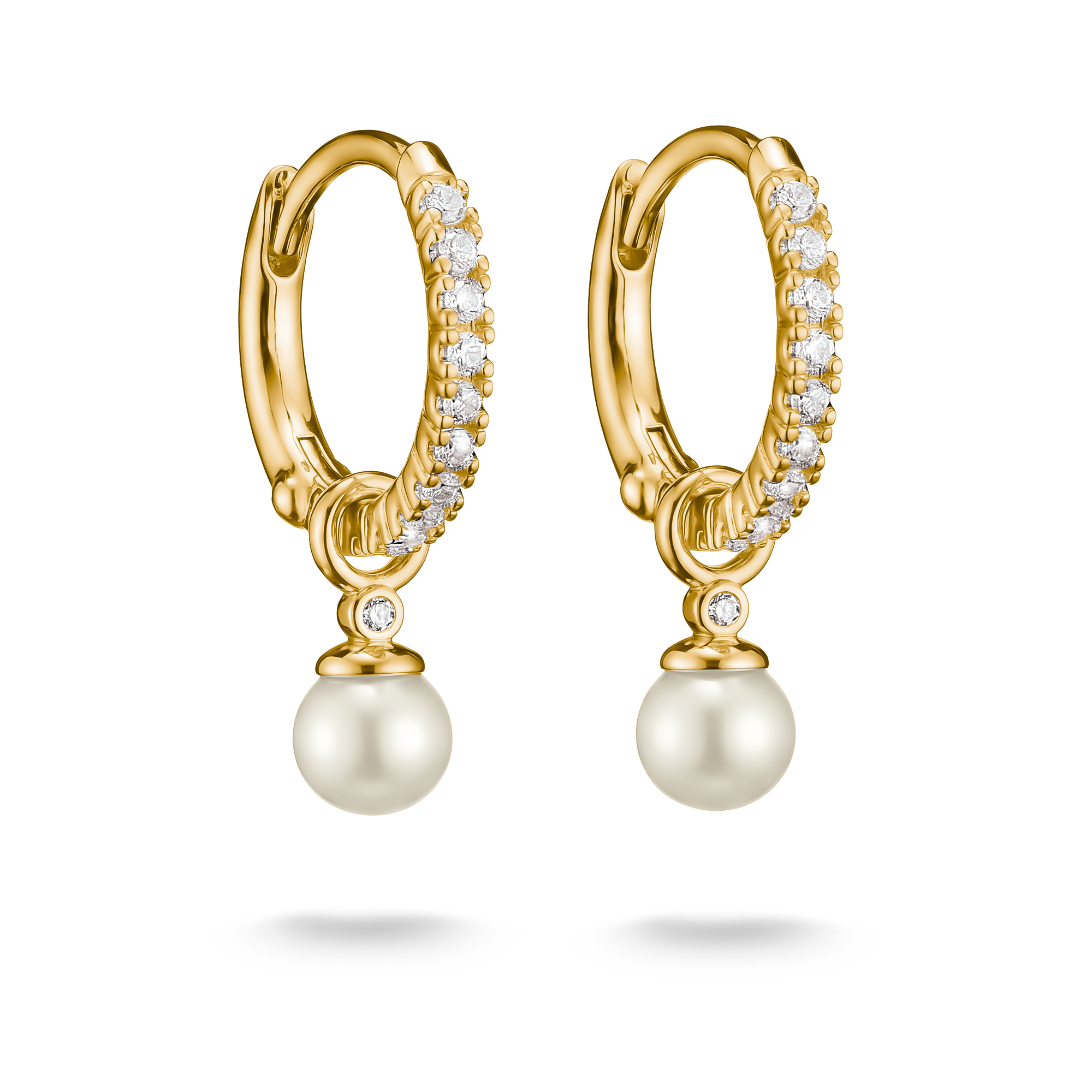 THOMAS SABO Paar Creolen »Gelbgoldfarbene Creole mit Zirkoniasteinen und Perlen-Anhänger« mit Zirkonia (synth.) - mit Süßwasserzuchtperle