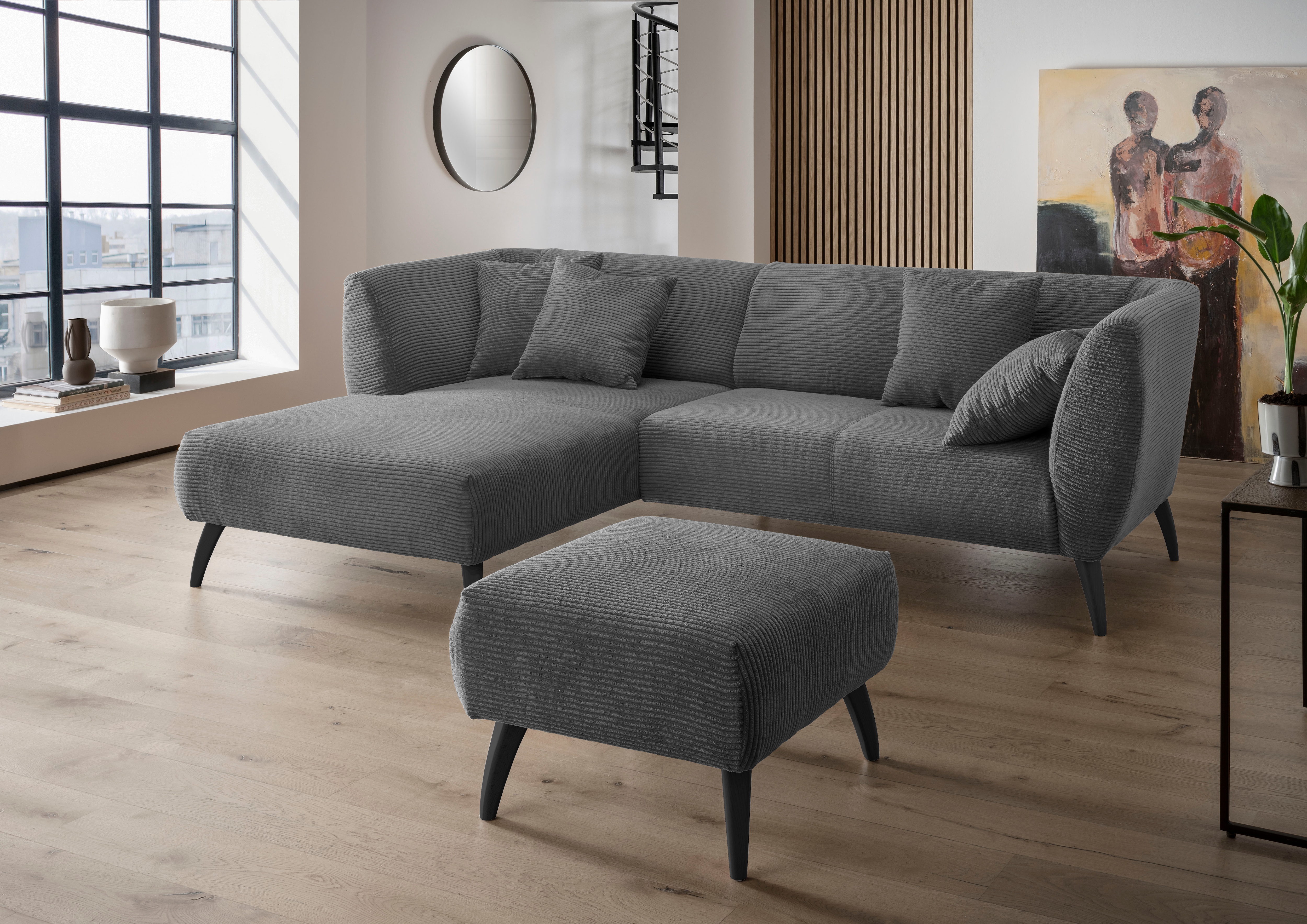 Home affaire Ecksofa "Lazio modern und bequem, schmale Armlehnen, tolle Detailverarbeitung" zwei verschiedene Fußfarben wählbar