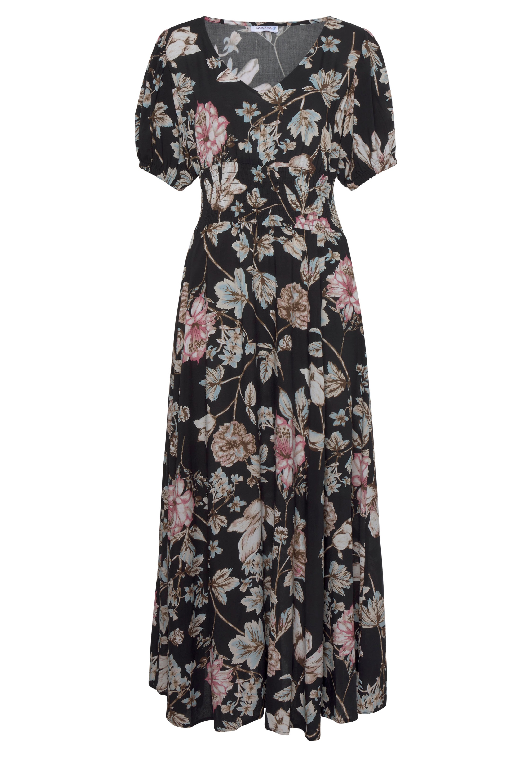 LASCANA Maxikleid, mit Blumendruck und leichten Puffärmeln, Sommerkleid, ca günstig online kaufen