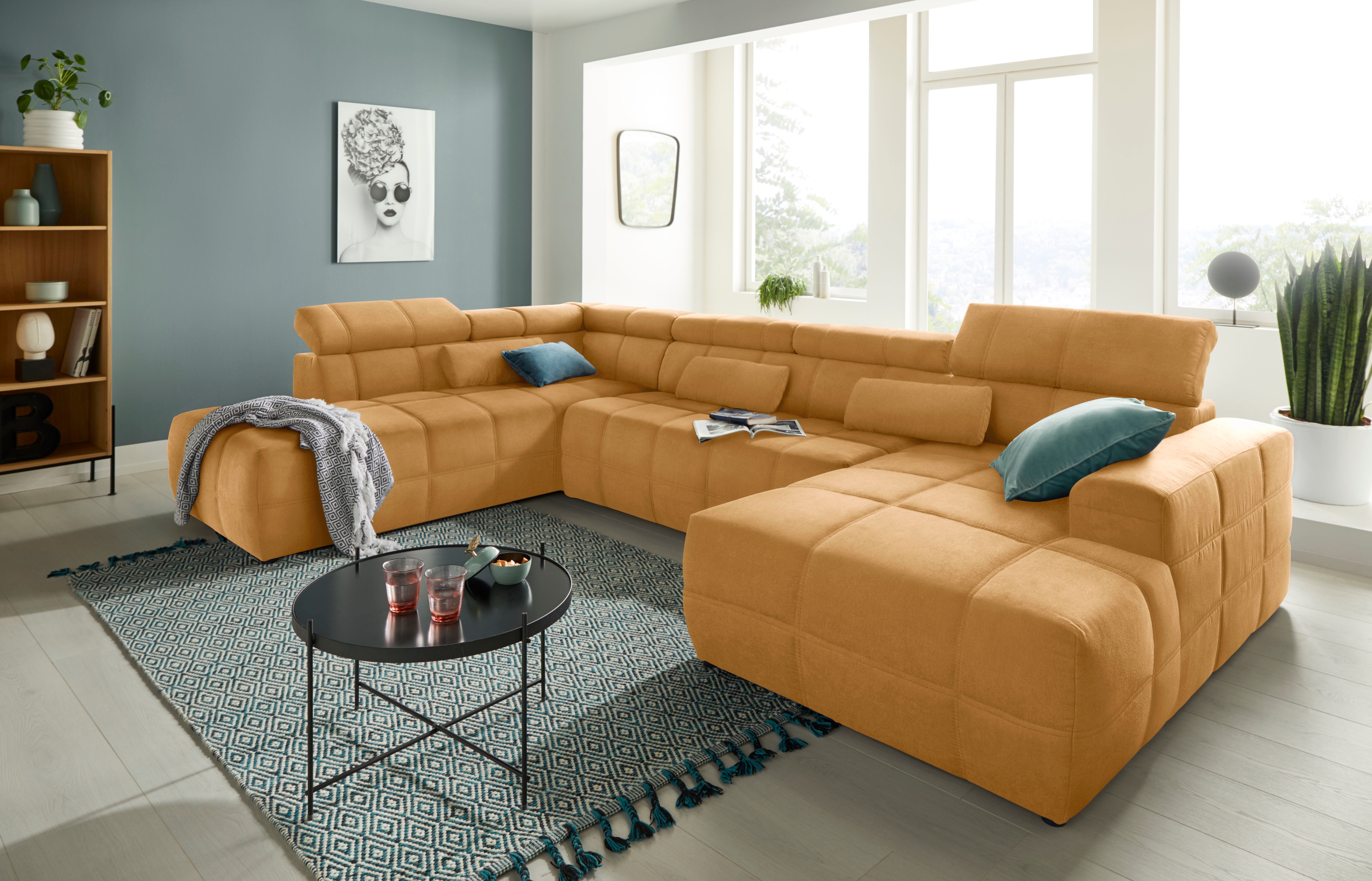 DOMO collection Wohnlandschaft "BRANDON whlw. mit Sitztiefenverstellung, whlw. Nierenkissen" mit Kopfteilverstellung, wahlweise Sitztiefenverstellung, U-Form