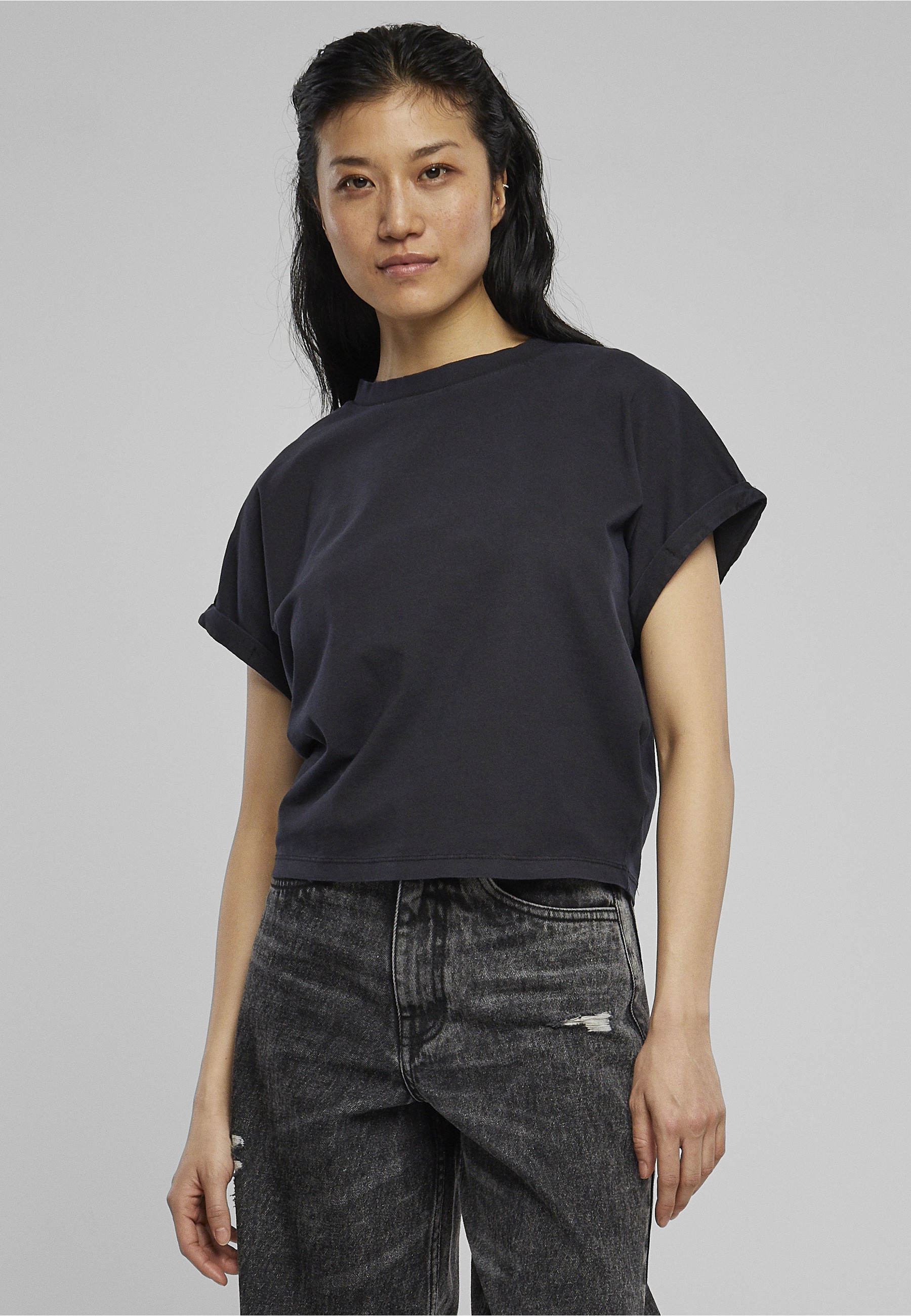 URBAN CLASSICS T-Shirt »Urban Classics Damen Ladies Short Pigment Dye Cut On Sleeve Tee« 1 Stk.