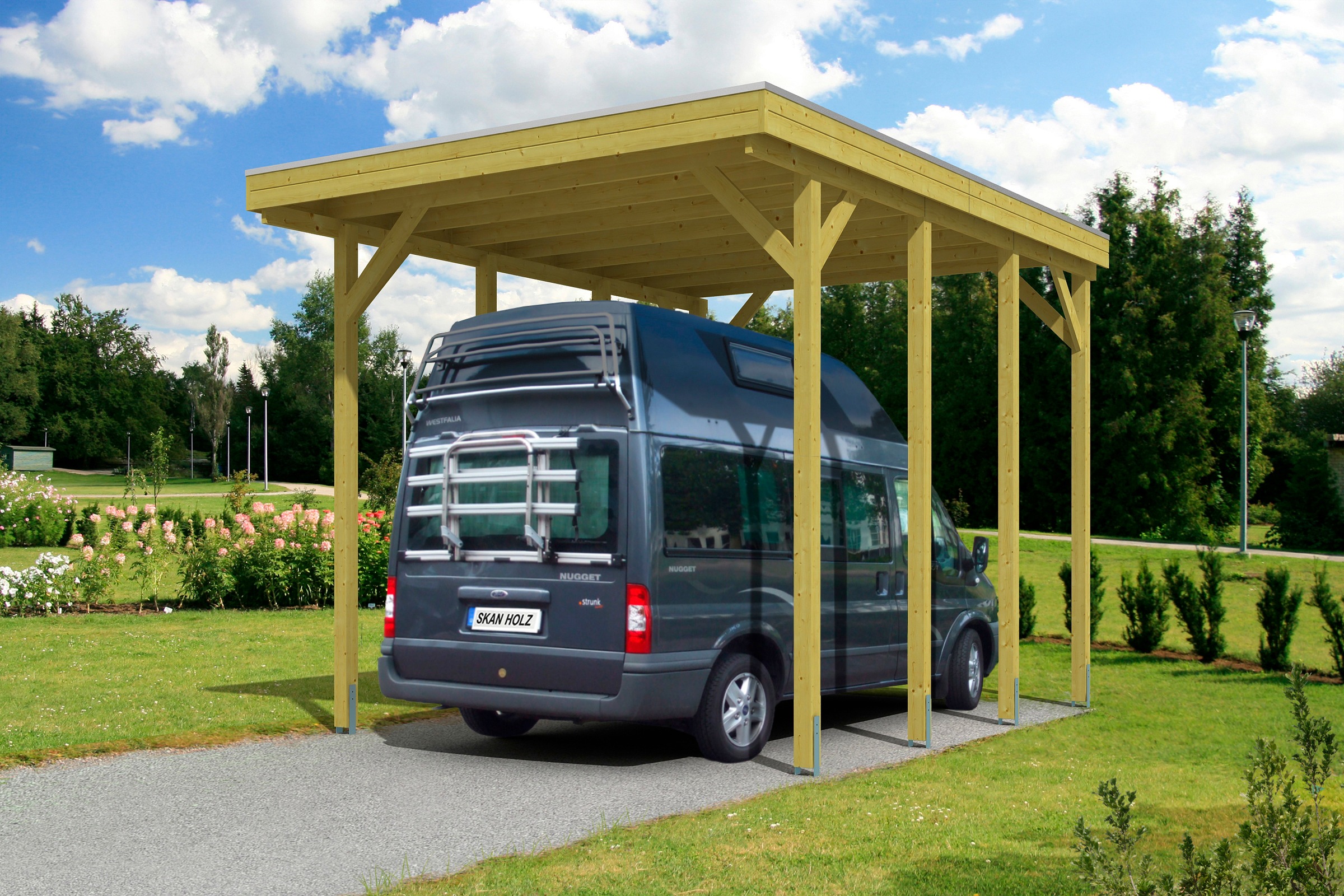Einzelcarport SKANHOLZ, grün, Carports, "Friesland", für Caravan