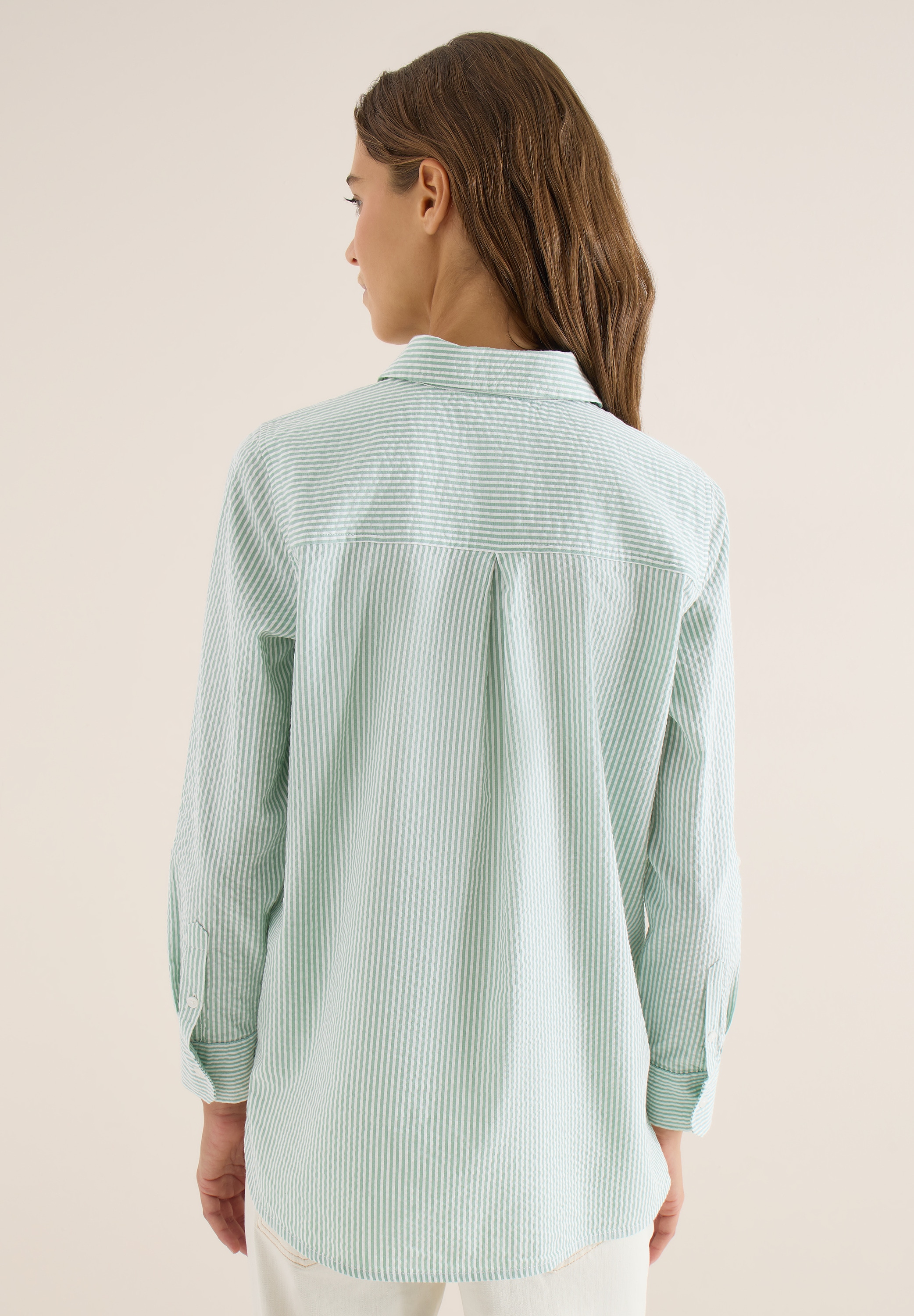 Cecil Langarmbluse mit gestreiftem Seersucker-Look