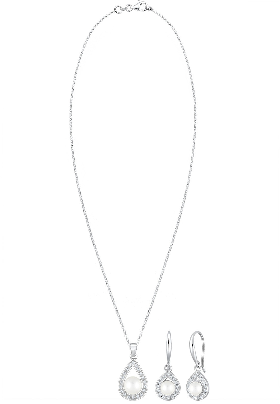 Elli Premium Schmuckset »Süßwasserzuchtperle Tropfen Zirkonia 925 Sterling Silber« ()
