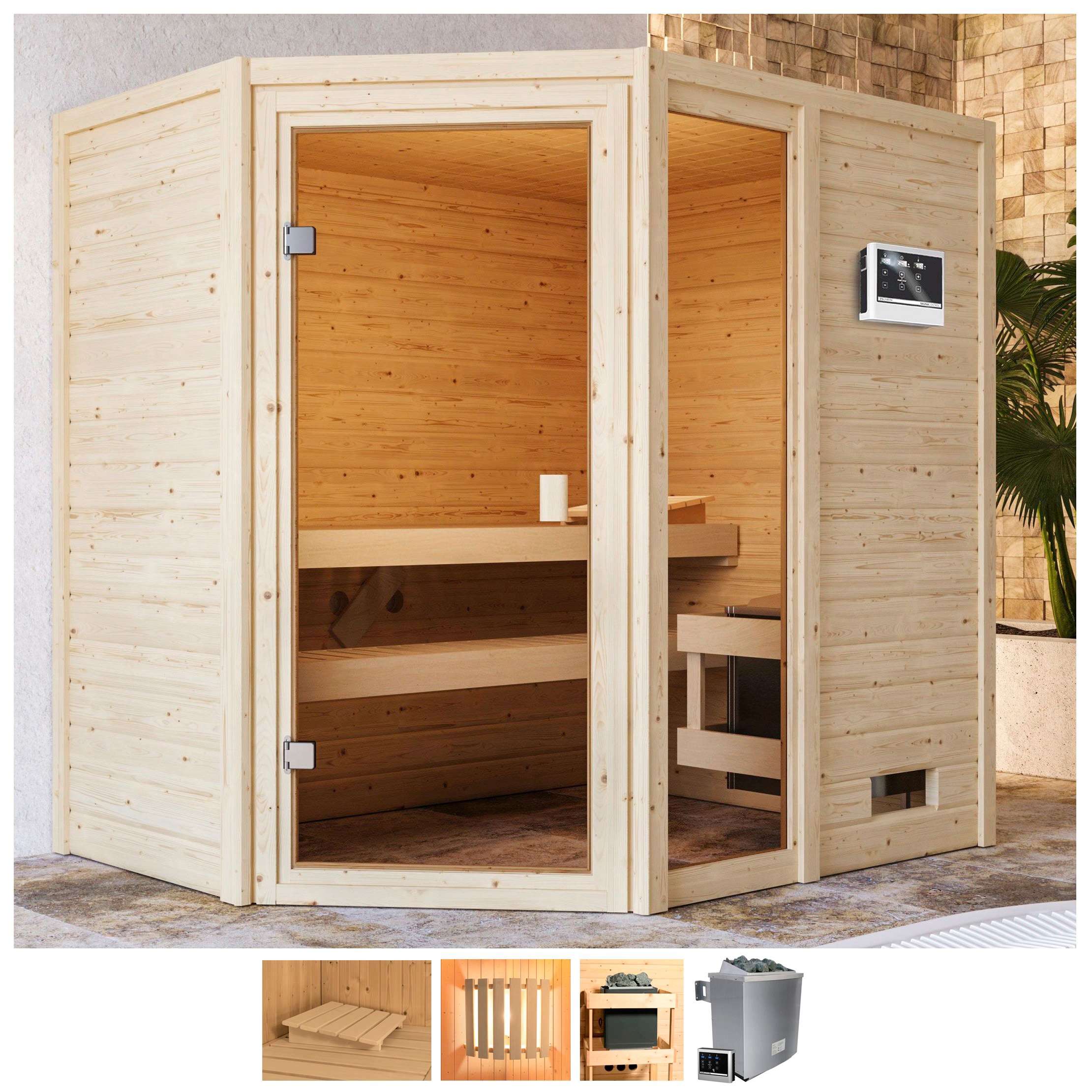 welltime Sauna "Josie", 9-kW-Ofen mit ext. Steuerung