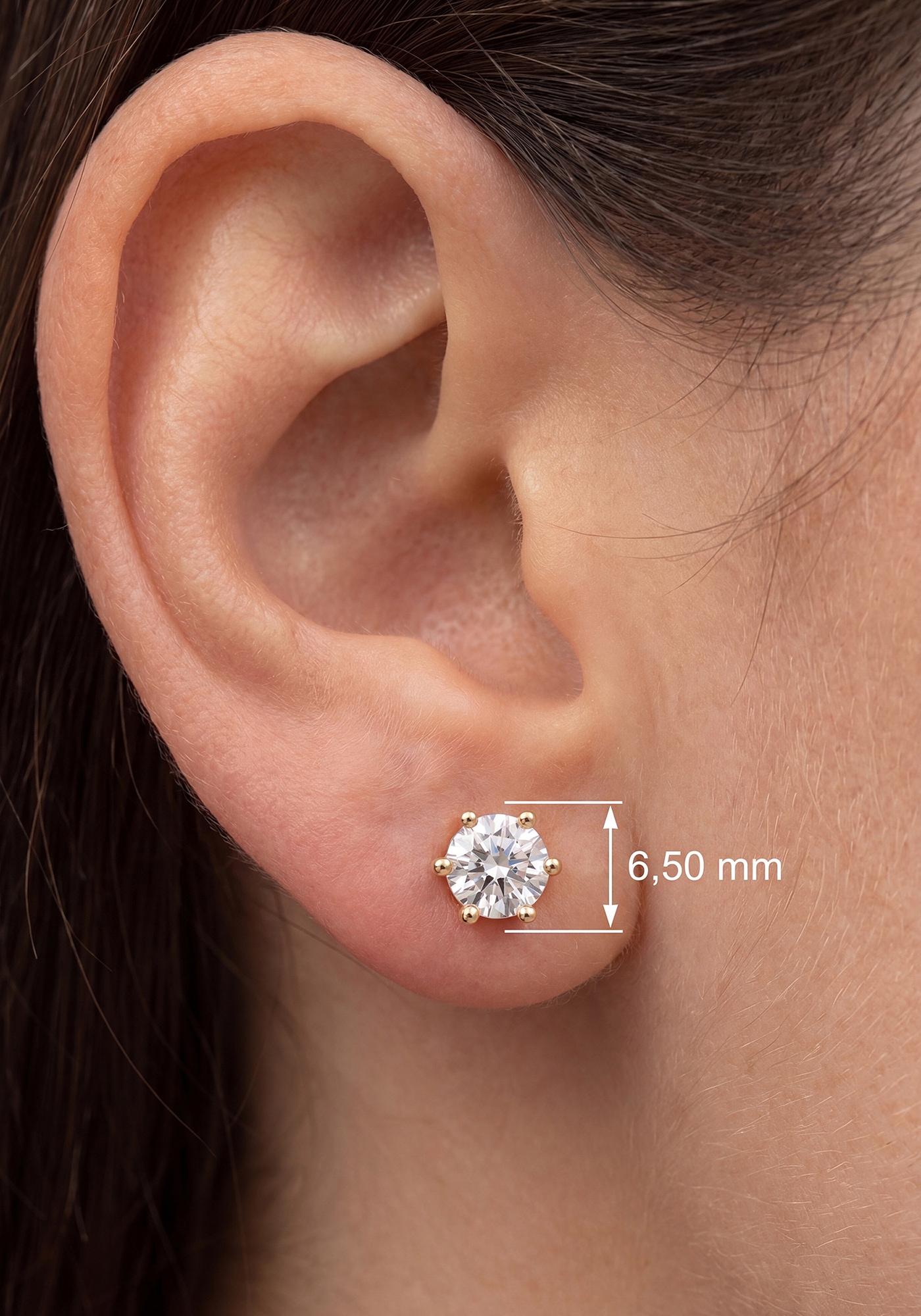 JOBO Paar Ohrstecker »Ohrringe Solitär 6,5 mm« 14 Karat 585 Gold mit Lab-Grown-Diamant 1,0 ct