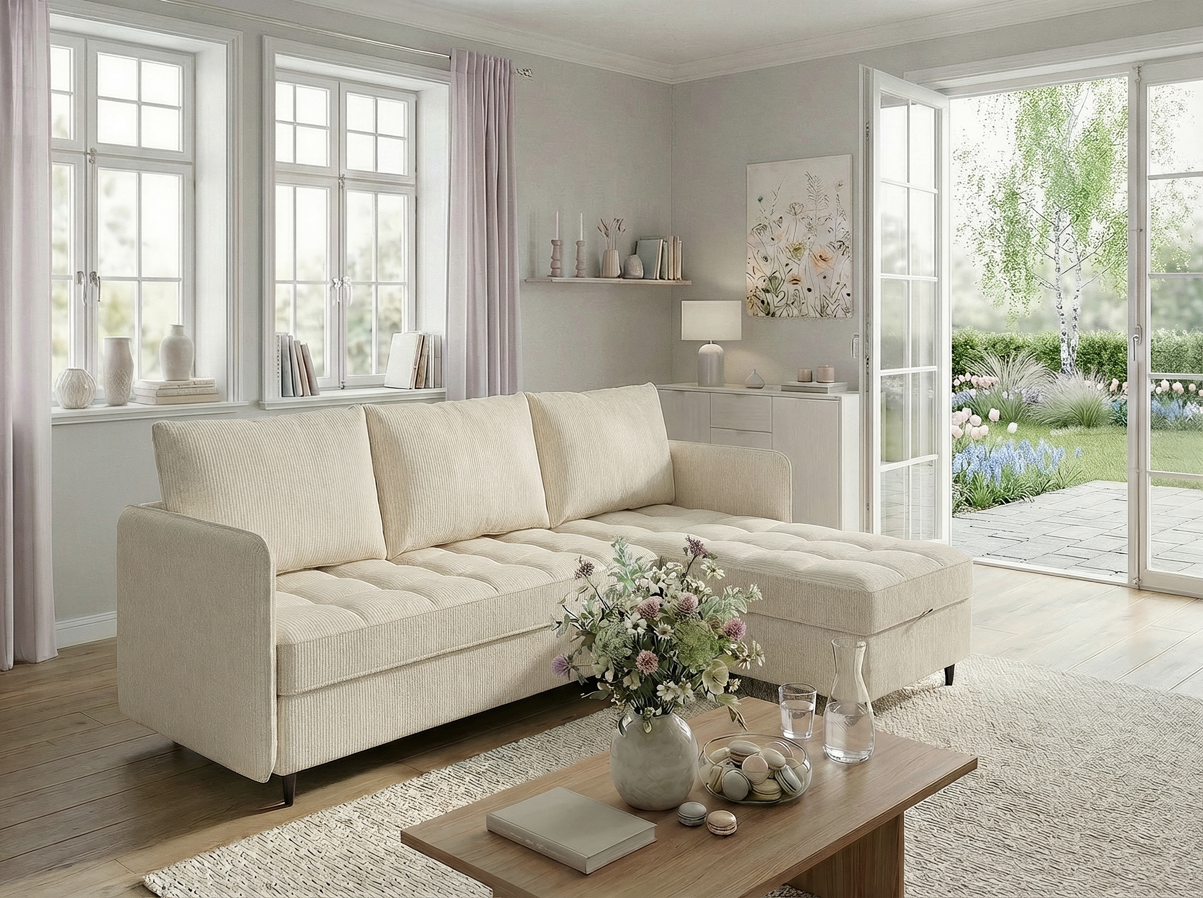 Dorel Home Ecksofa "LINDHUS, Cord, L-Form, Breite 194cm, verschiedene Stellvarianten" Recamiere, Stauraum, Modulsofa