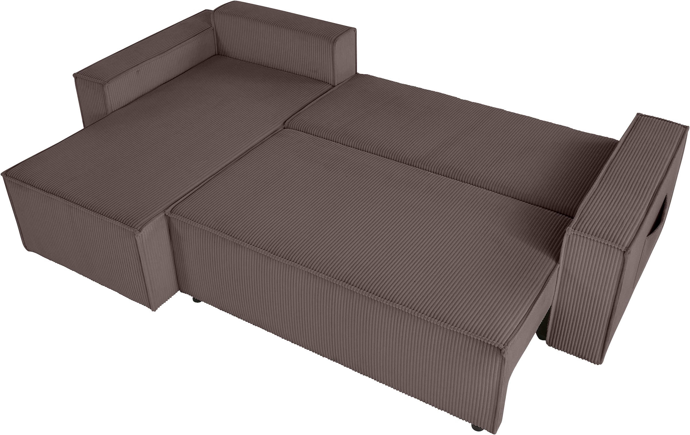 OTTO home Ecksofa »CASSI, 241cm, L-Form, Schlafsofa, Dauerschläfer, Boxspringfederung«, Schlaffunktion (133/200),Bettkasten, Recamiere links/rechts, Cord