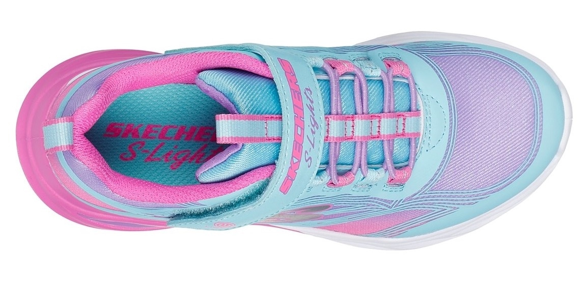 Skechers Sneaker »COSMIC GLOW LIGHTS«, Blink,-Klettschuh mit Glitzer, Größenschablone zum Download