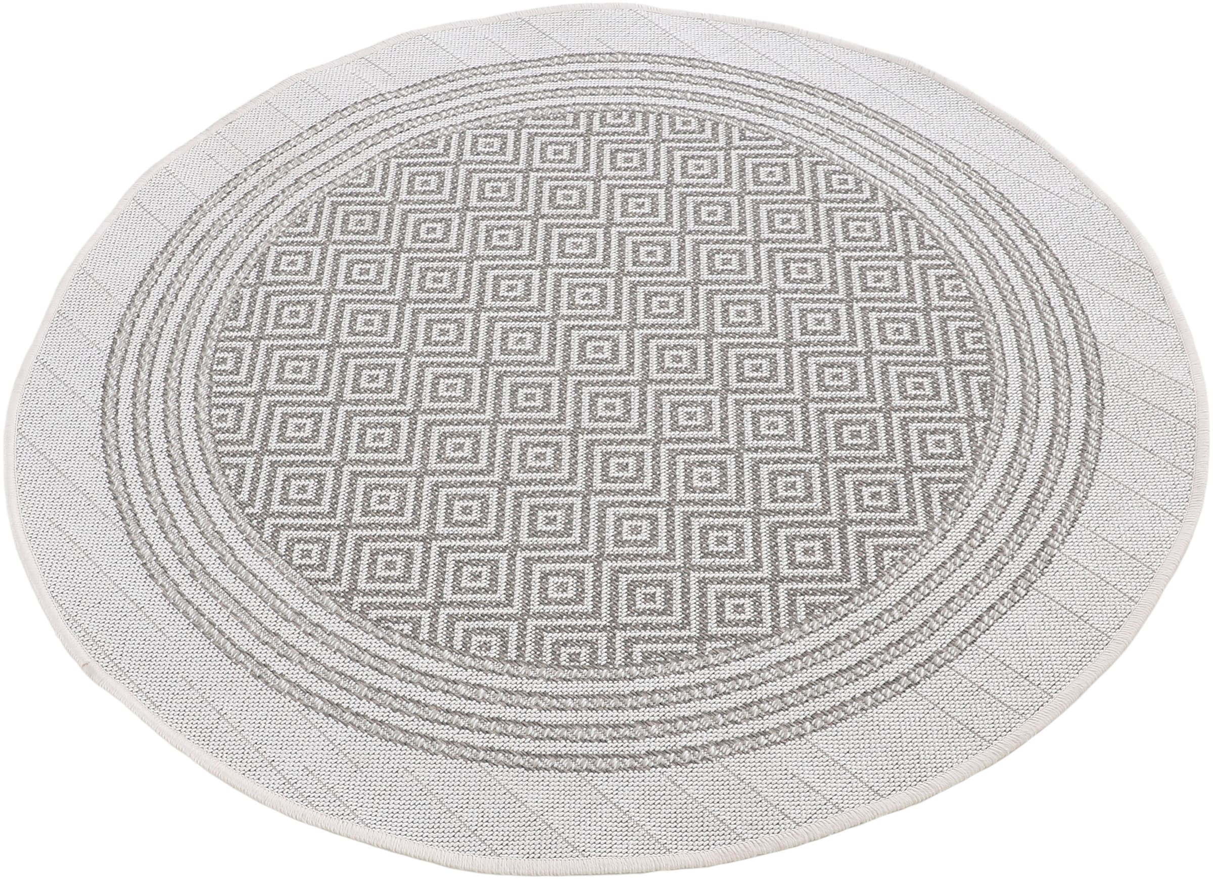 carpetfine Teppich »Boho 103«, rund, 4 mm Höhe, robustes Flachgewebe, Sisal Optik, UV-beständig, Außenbereich
