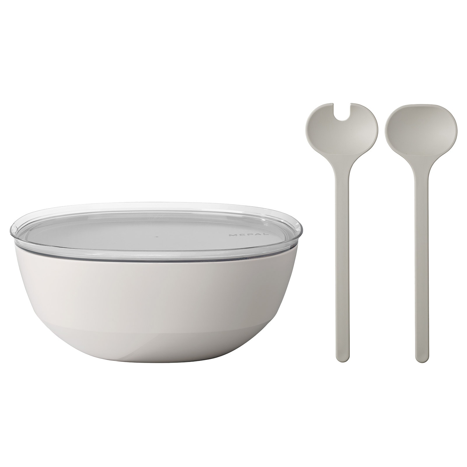 Schale MEPAL "Servierschale mit Deckel & Salatbesteck Silueta 5000 ml", weiß (nordic weiß), L:30,1cm, Schüsseln, Salatschüssel Servierschale