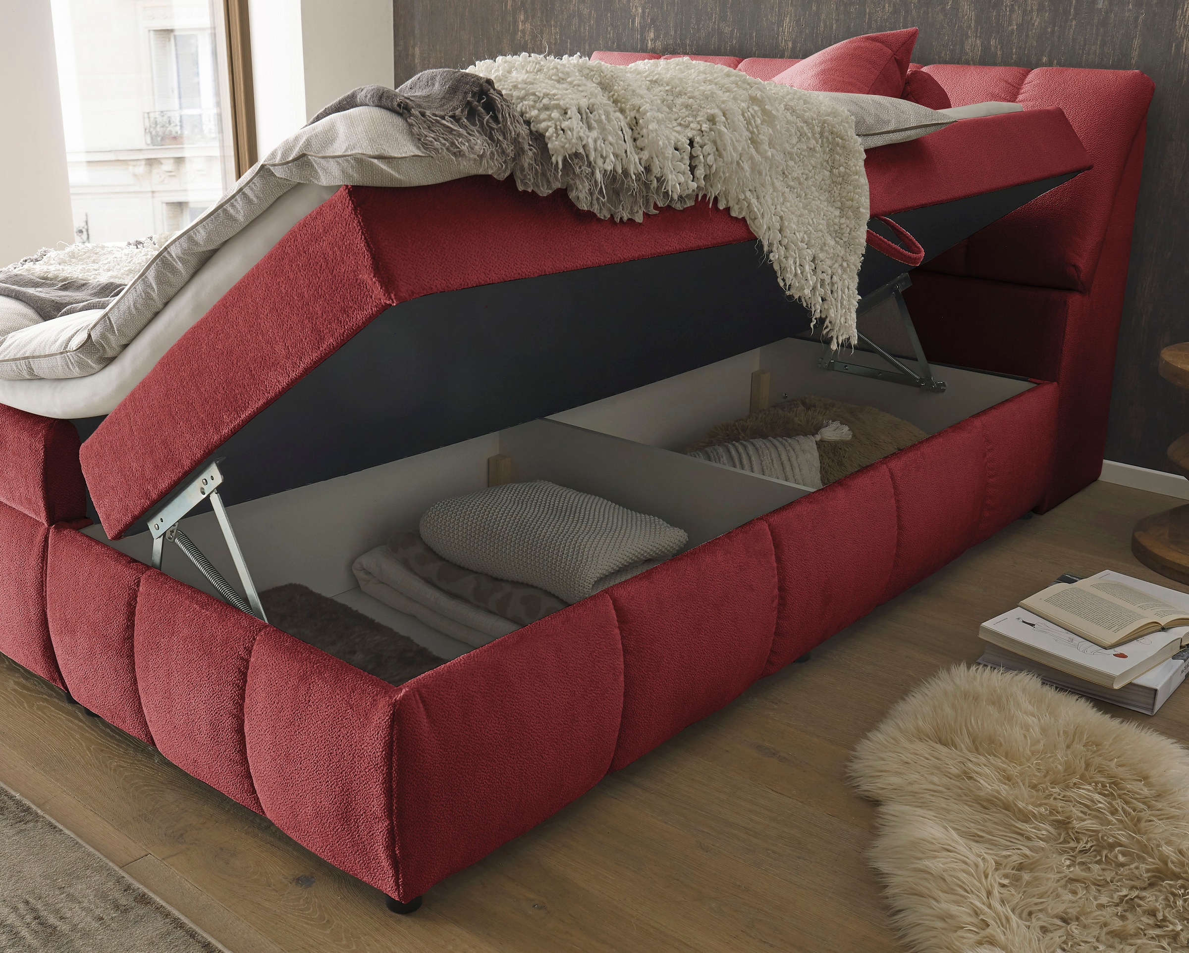 ED EXCITING DESIGN Boxbett »Valencia«, inkl. Bettkasten und Stauraum im Kopfteil