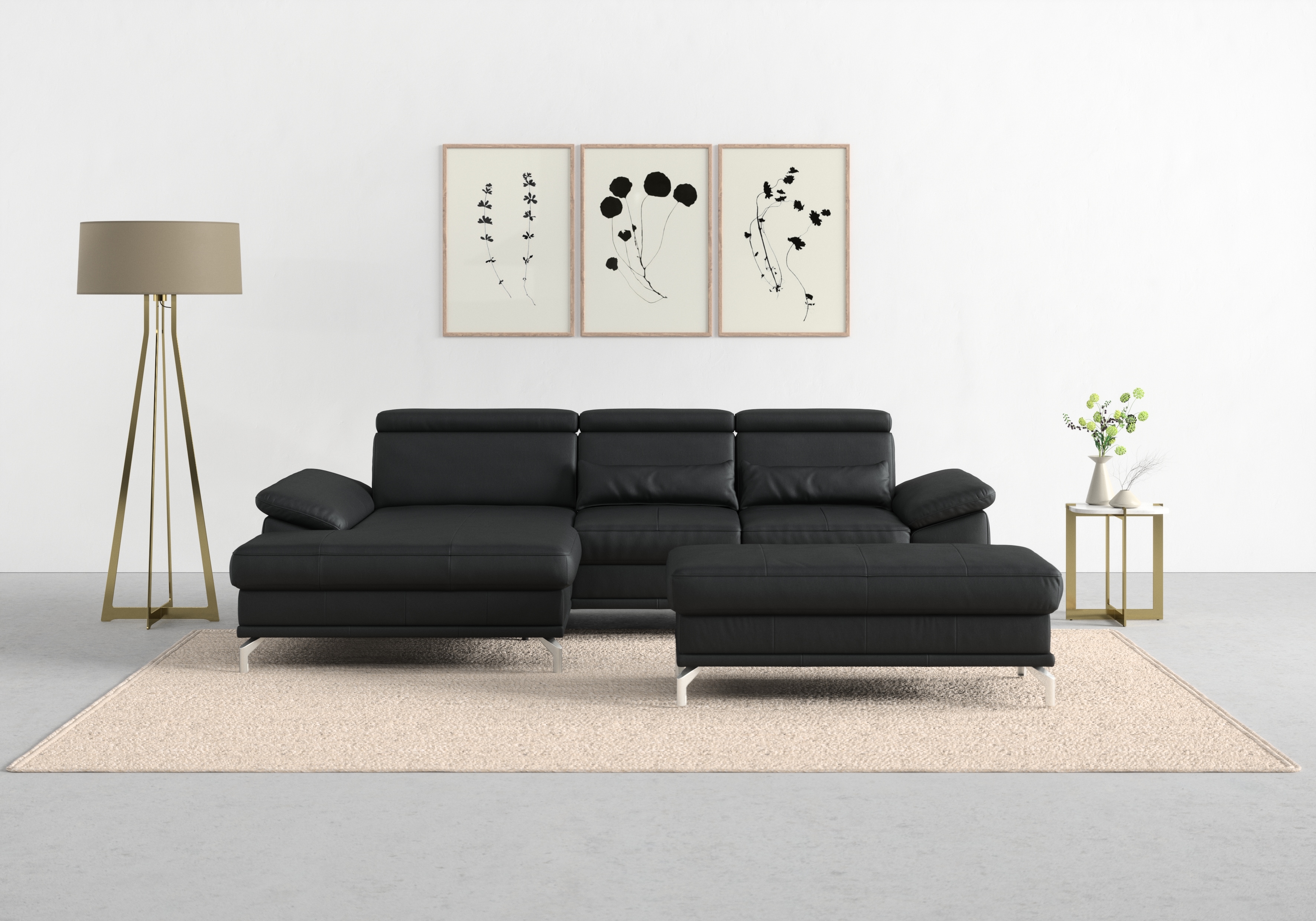 sit&more Ecksofa "Cabrio L-Form, B: 295 cm, mit Sitztiefen-, Arm- & Kopfteilverstellung" 2 Nierenkissen, Federkern, optional Schlaffunktion und Stauraum