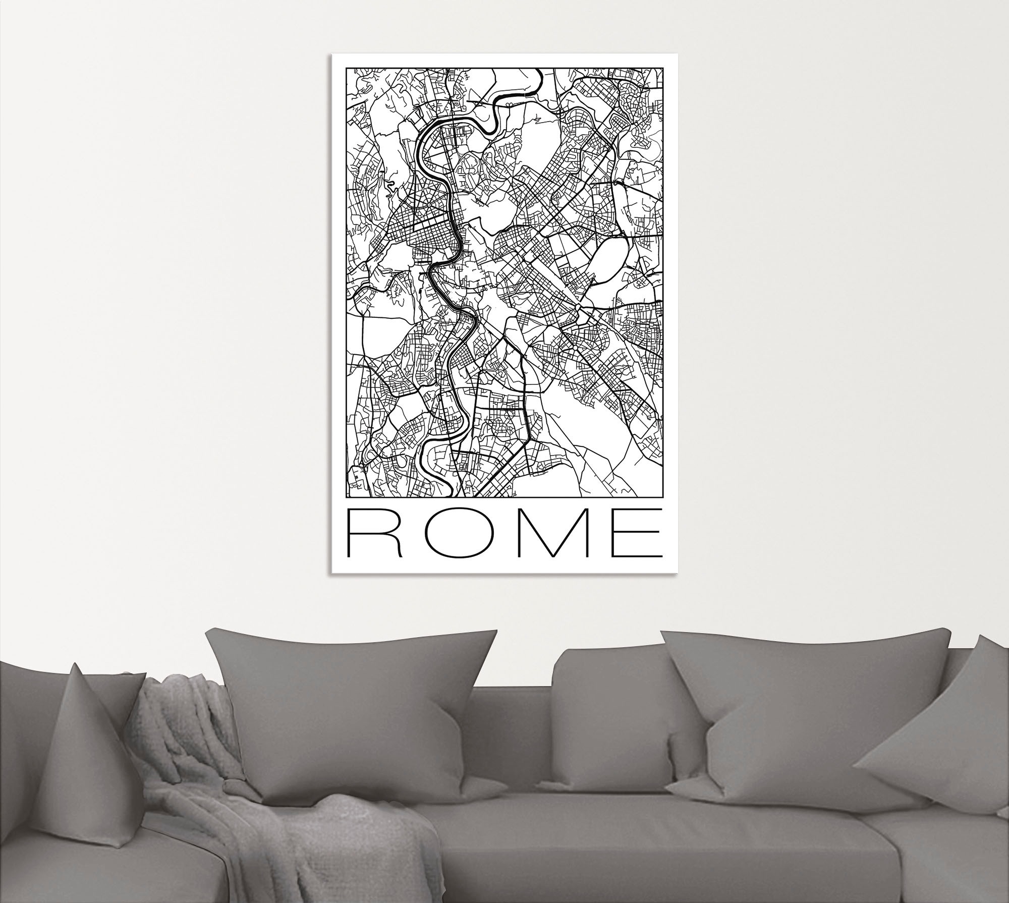 Artland Poster »Retro Karte Rom Italien Schwarz & Weiß«, Italien, (1 St.), als Alubild, Leinwandbild, Wandaufkleber oder Poster in versch. Größen