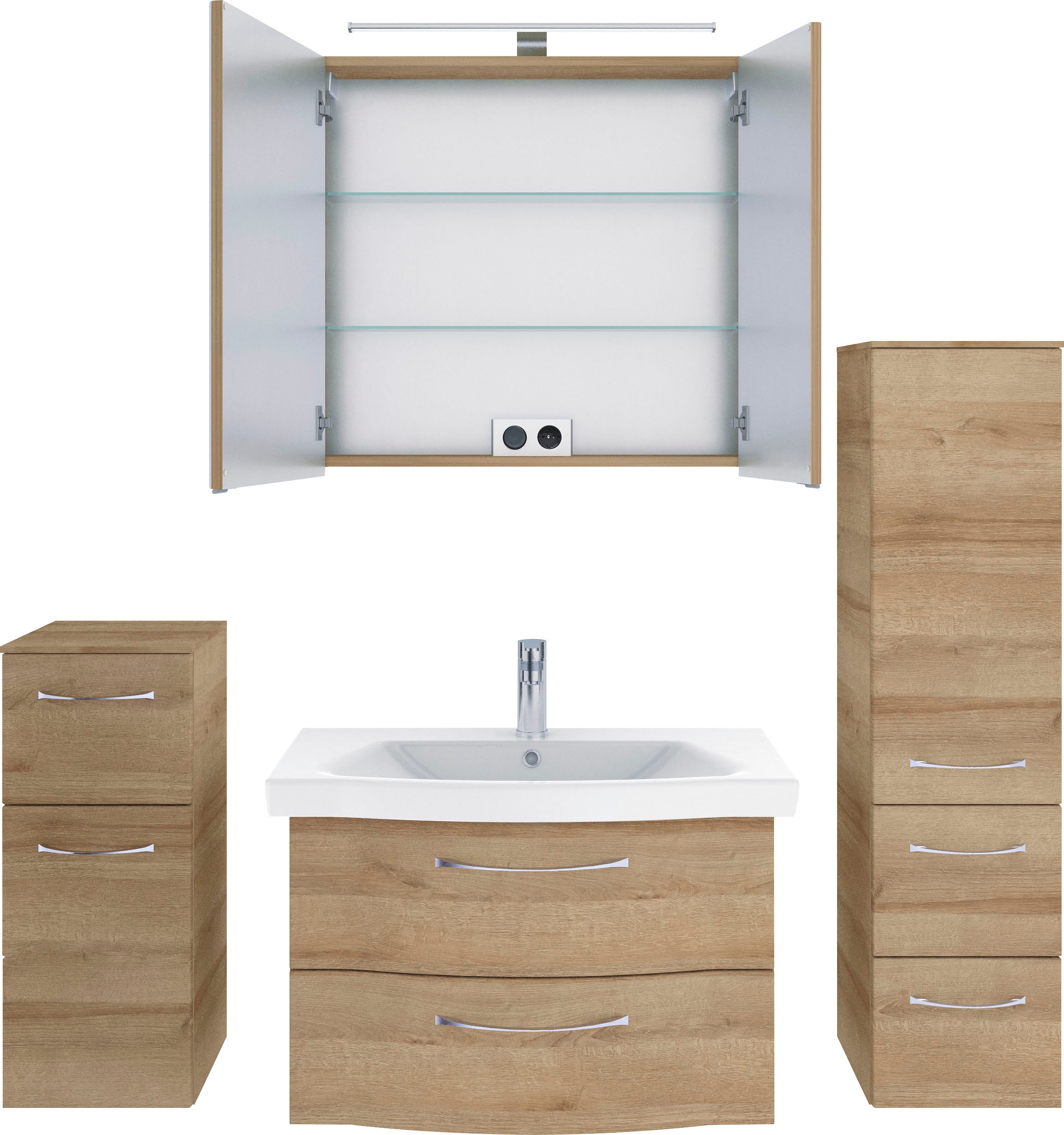 Thumbnail - Saphir Badmöbel-Set "6005 Sprint 4-teilig, Keramik-Waschtisch mit LED-Spiegelschrank" 5 Stk. tlg.