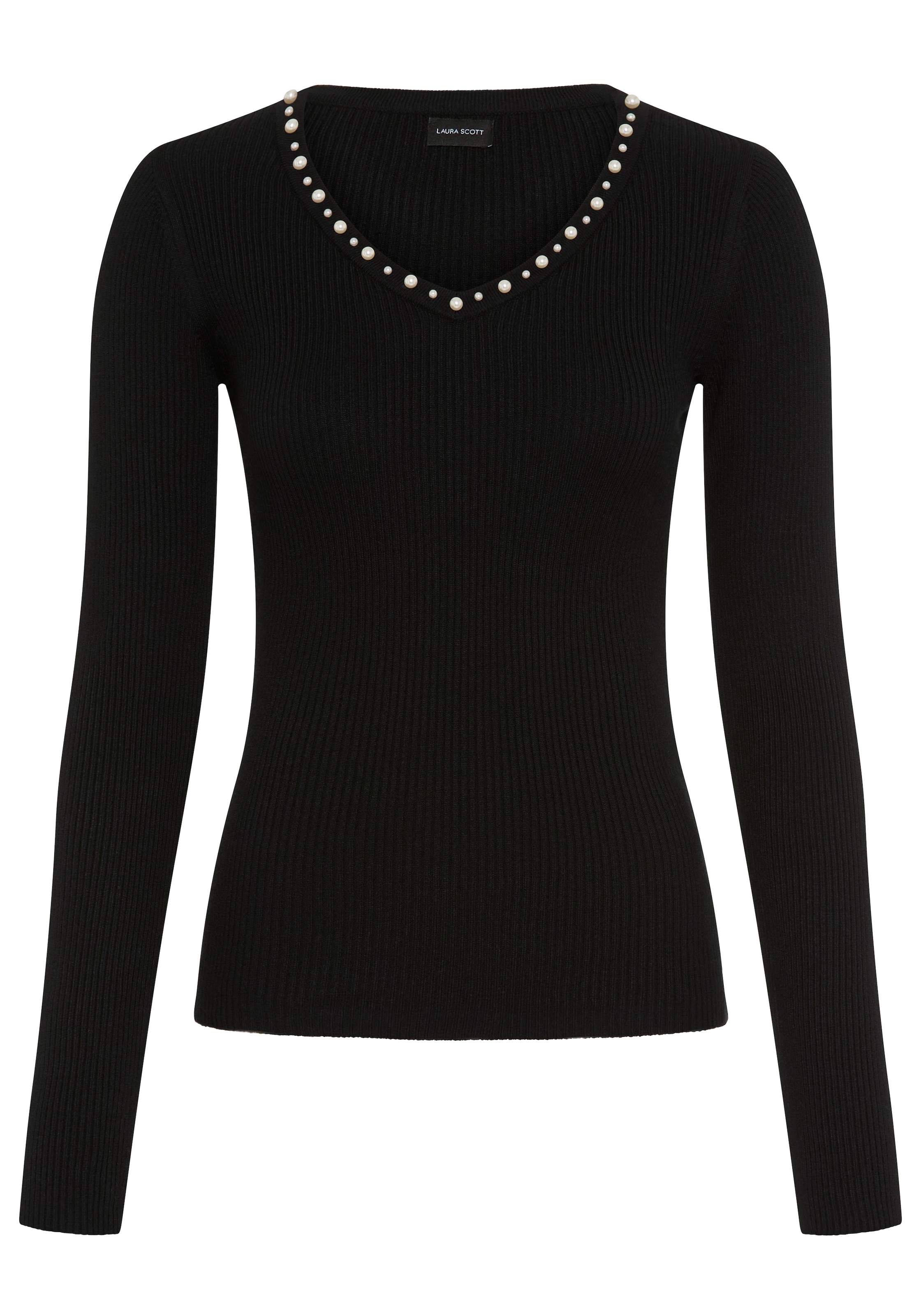Laura Scott Strickpullover »mit tiefem V-Ausschnitt« mit Perlen-Details, aus angenehmer Viskosemischung