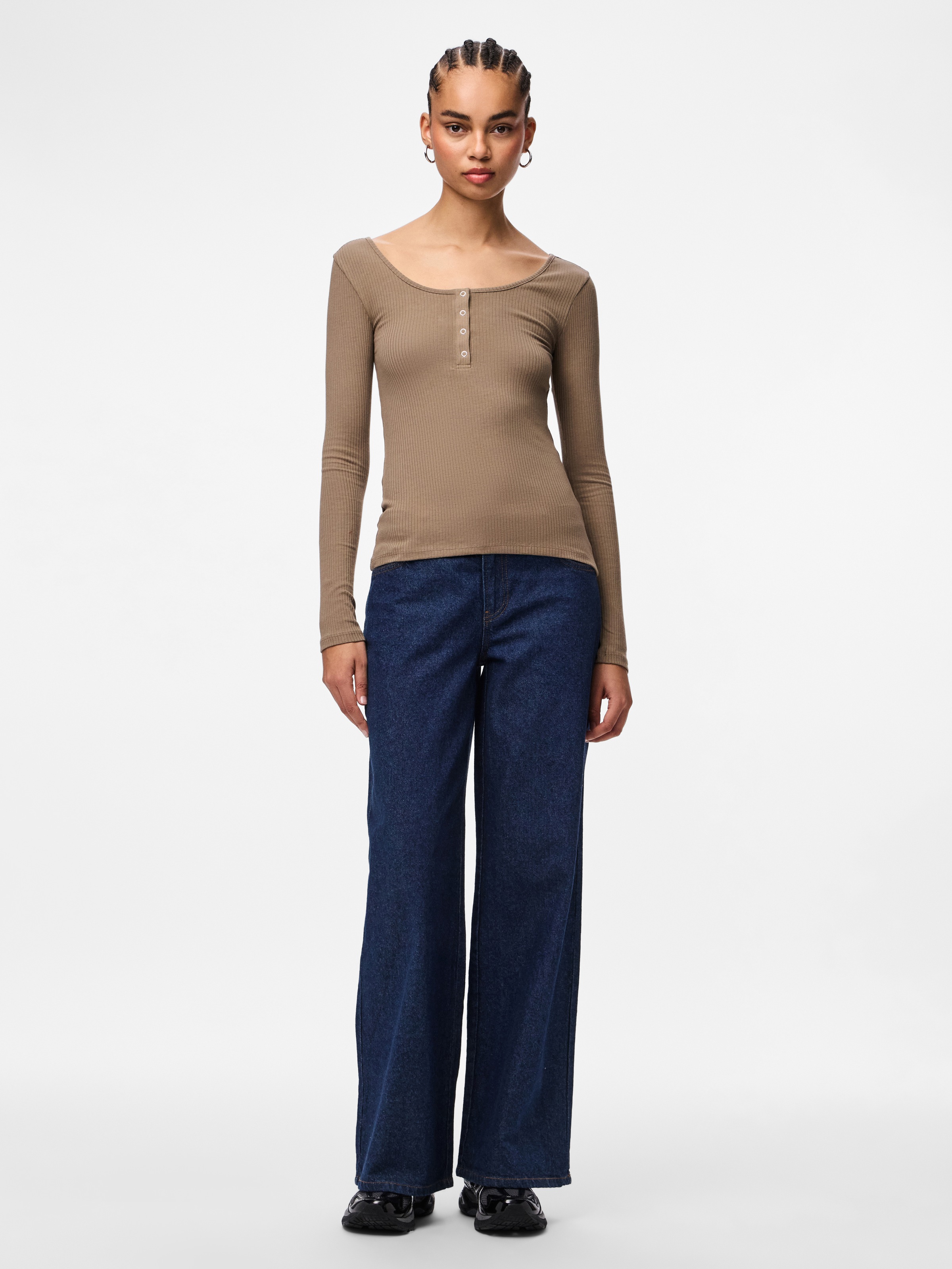 pieces Langarmshirt »PCKITTE LS TOP NOOS BC« Baumwollmischung, slim fit